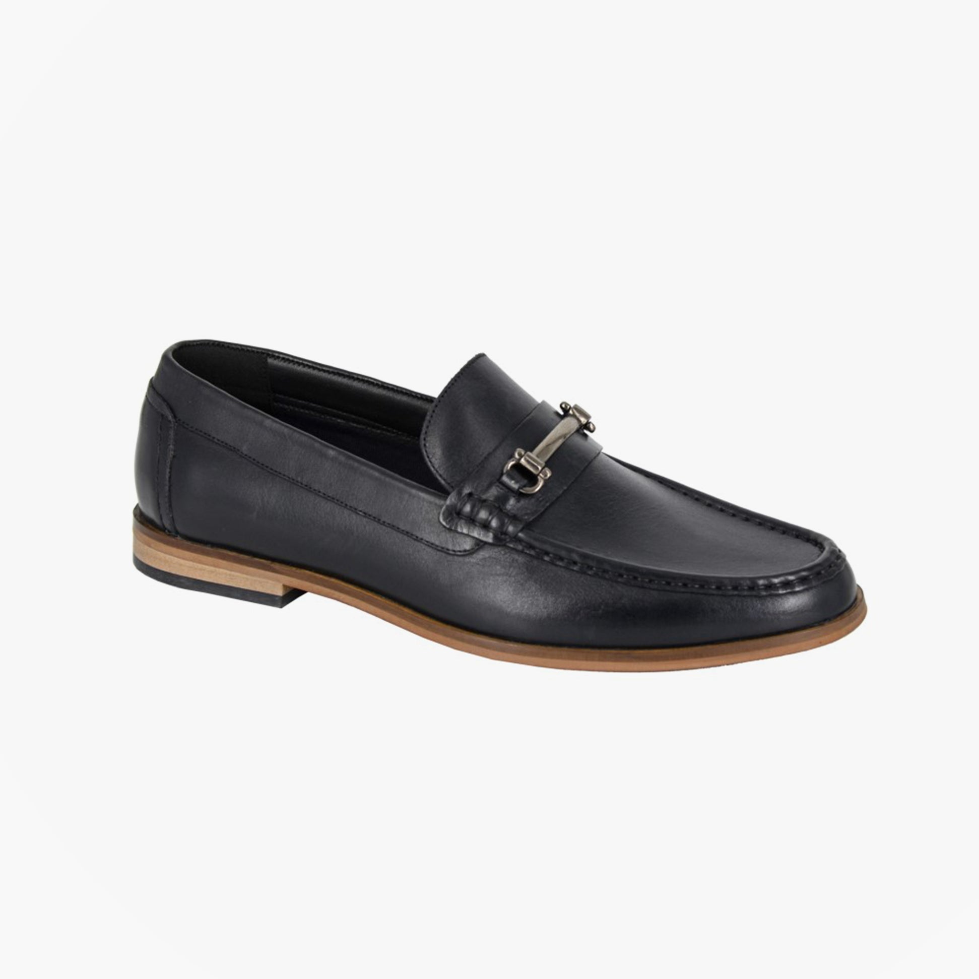 Roamers M508A Mens Shoes Black side view showing leather upper, slip-on loafer style, round toe and low heel.