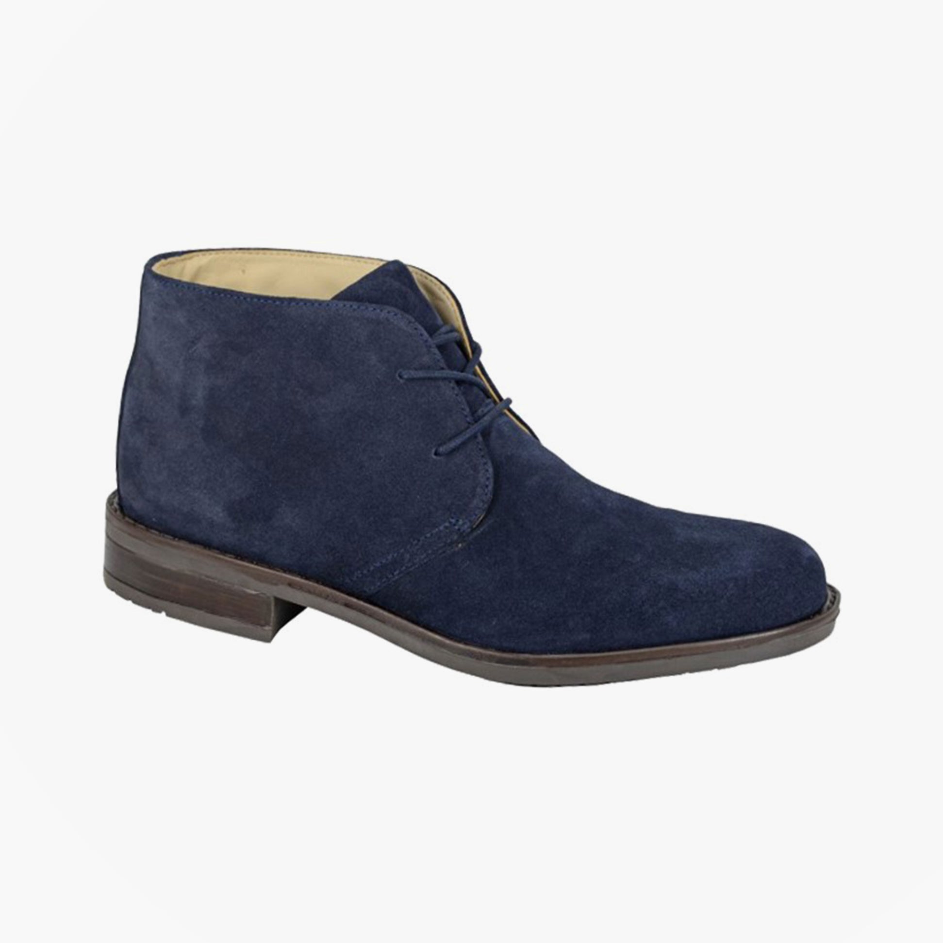 Roamers M511CS Mens 2 Eyelet Chukka Boots Navy side view showcasing suede leather upper and lace-up design.