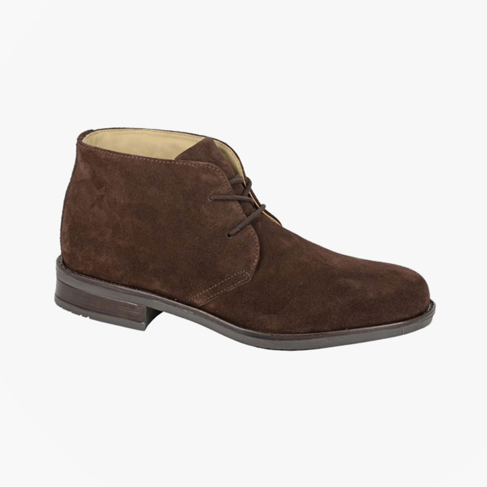 Roamers M511DBS Mens 2 Eyelet Chukka Boots Dark Brown side view showcasing suede leather upper and lace-up design.
