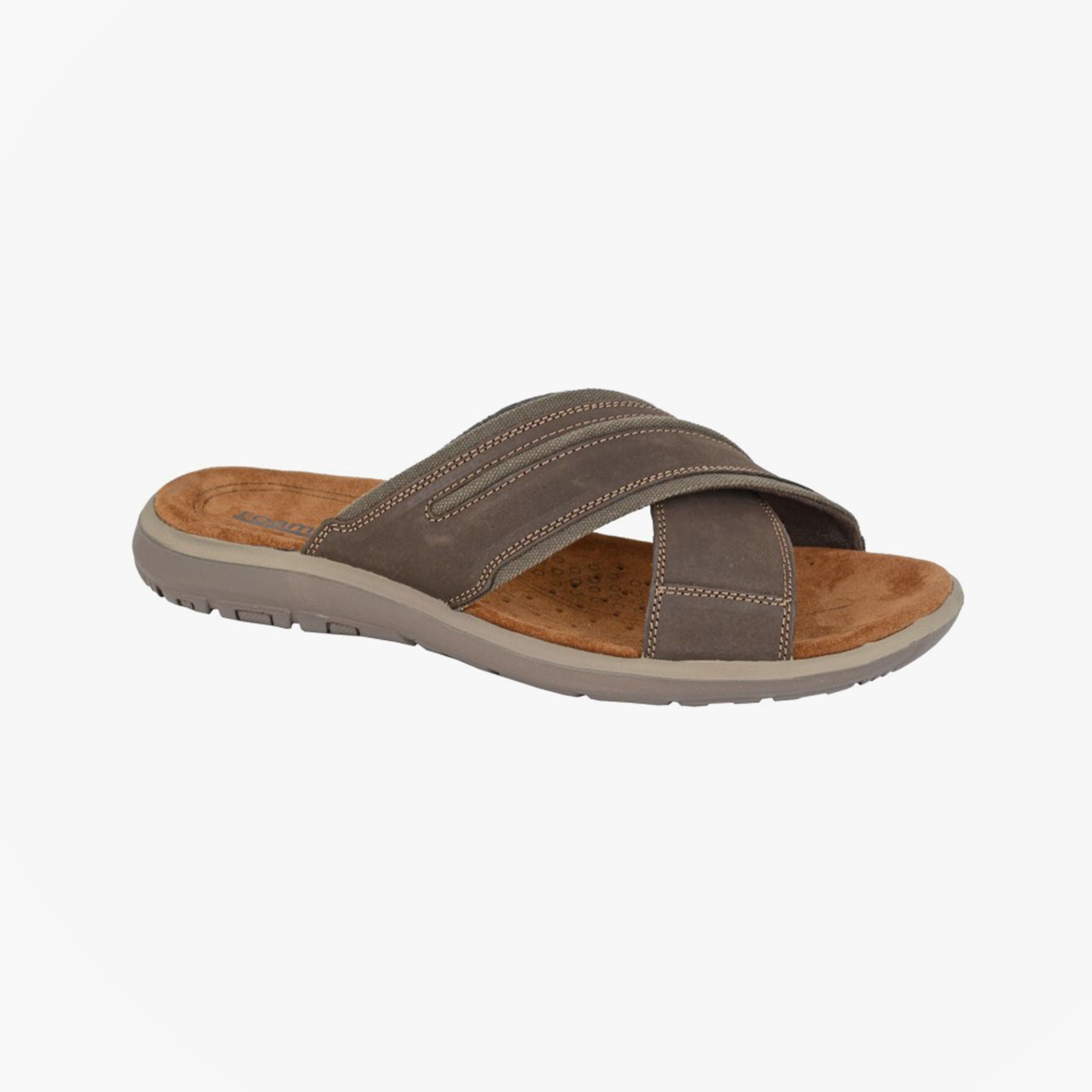 Roamers M543B Mens Sandals Brown side view showing nubuck upper and lightweight PU sole.