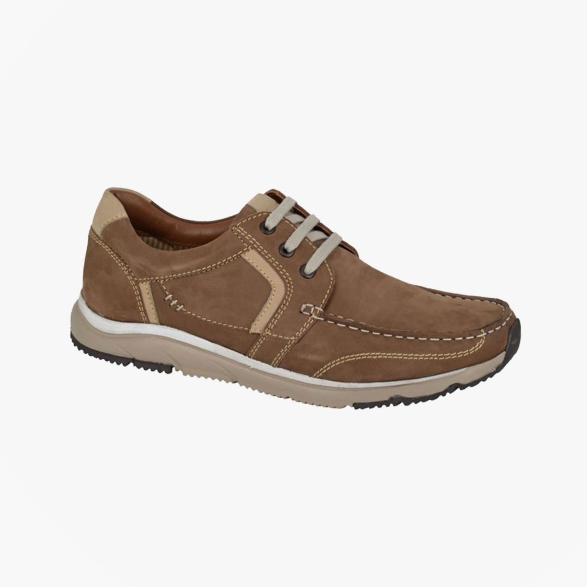 Roamers M546BN Mens Shoes Beige side view casual nubuck lace-up shoes with TPR sole.