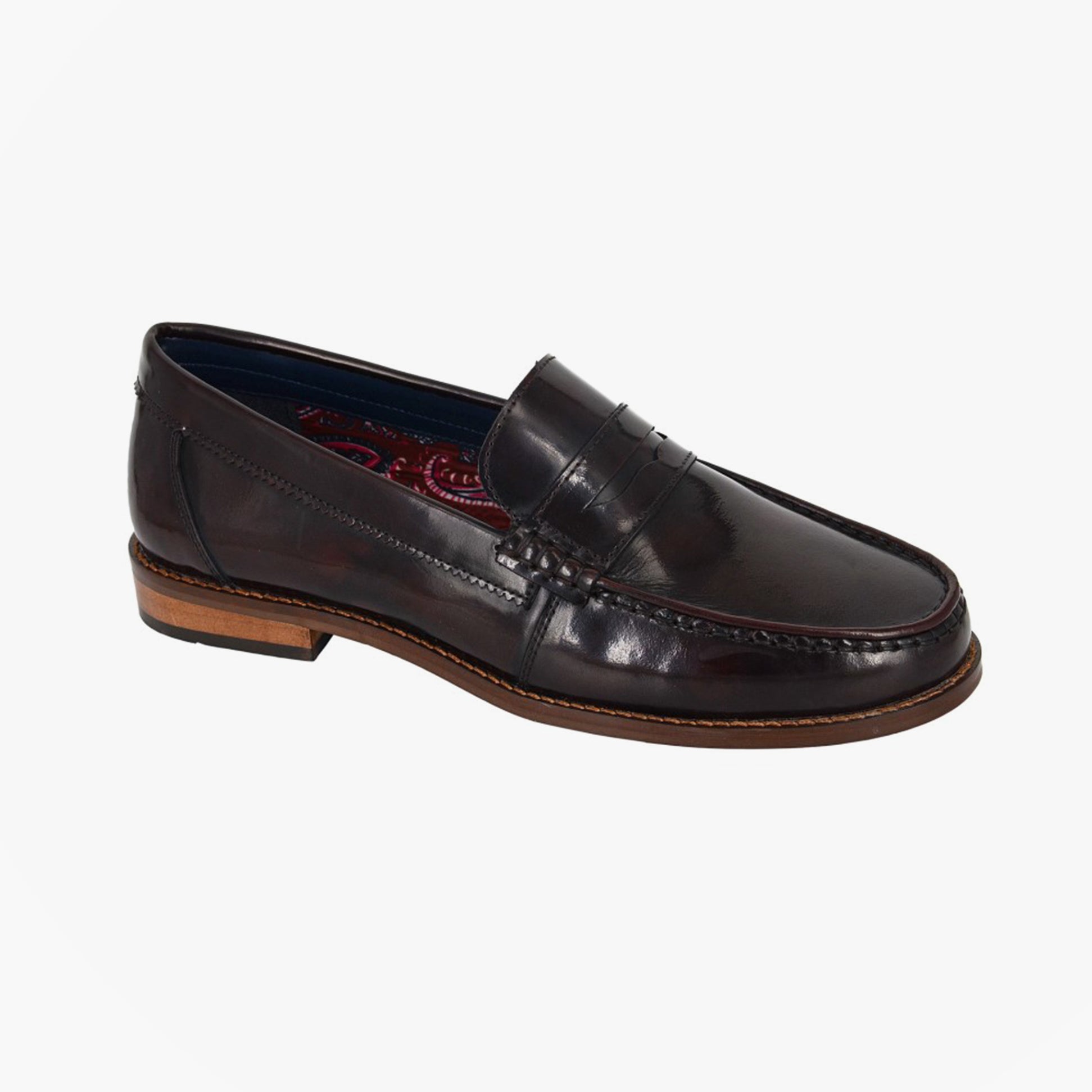 Roamers M550BD Mens Loafers Burgundy side view showing suede upper and slip-on design.