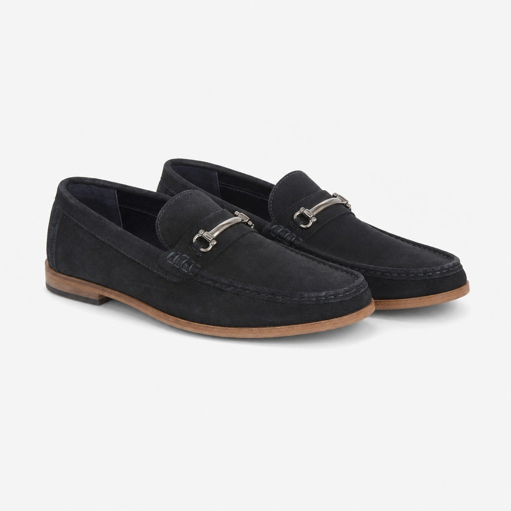 Roamers DOMINIC Mens Suede Slip On Moccasin Loafers Navy