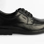 Roamers M601A Mens Shoes Black side view, casual leather shoes with lace-up closure and flat heel.