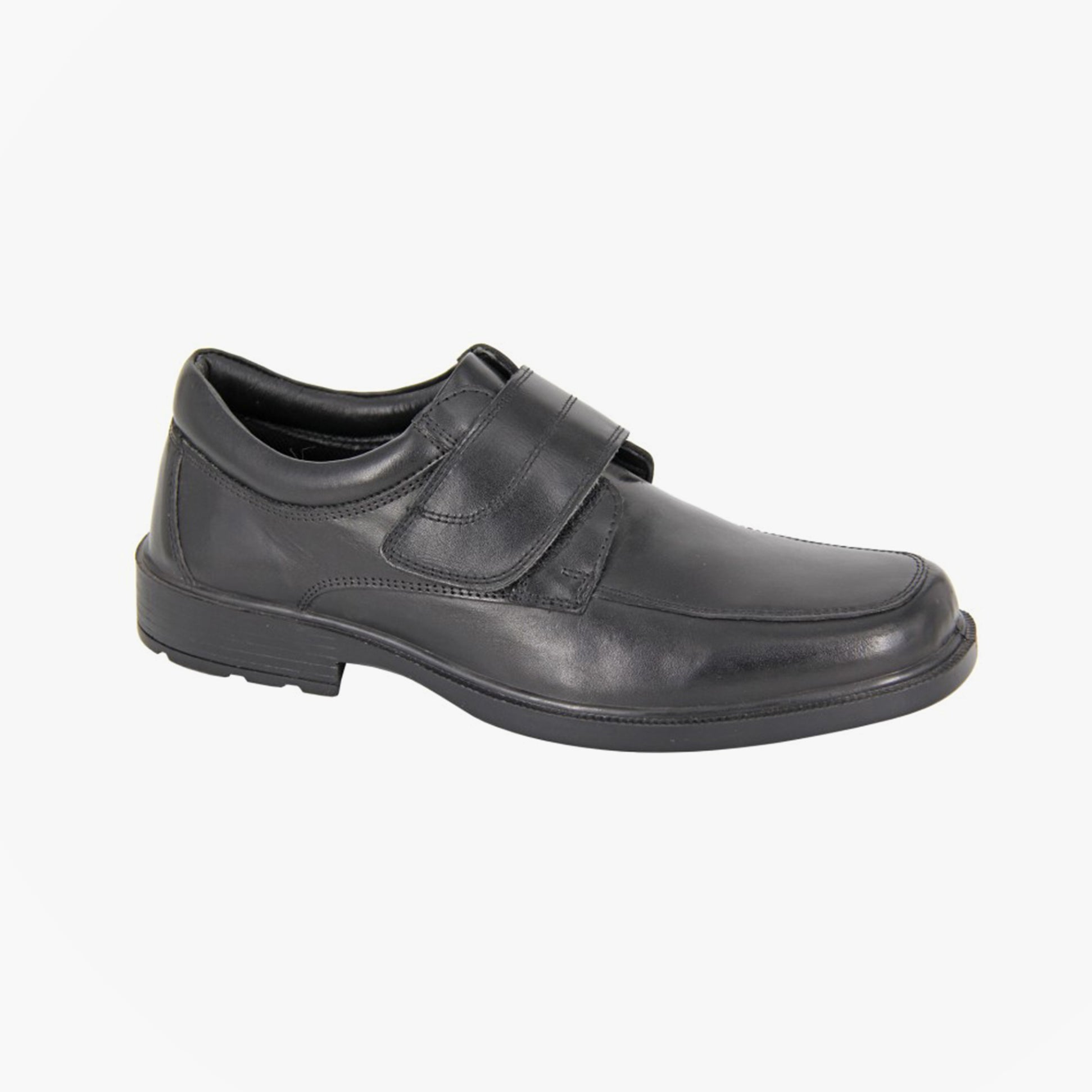 Roamers M606A Mens Shoes Black side view, casual leather shoes with touch fastening, round toe.