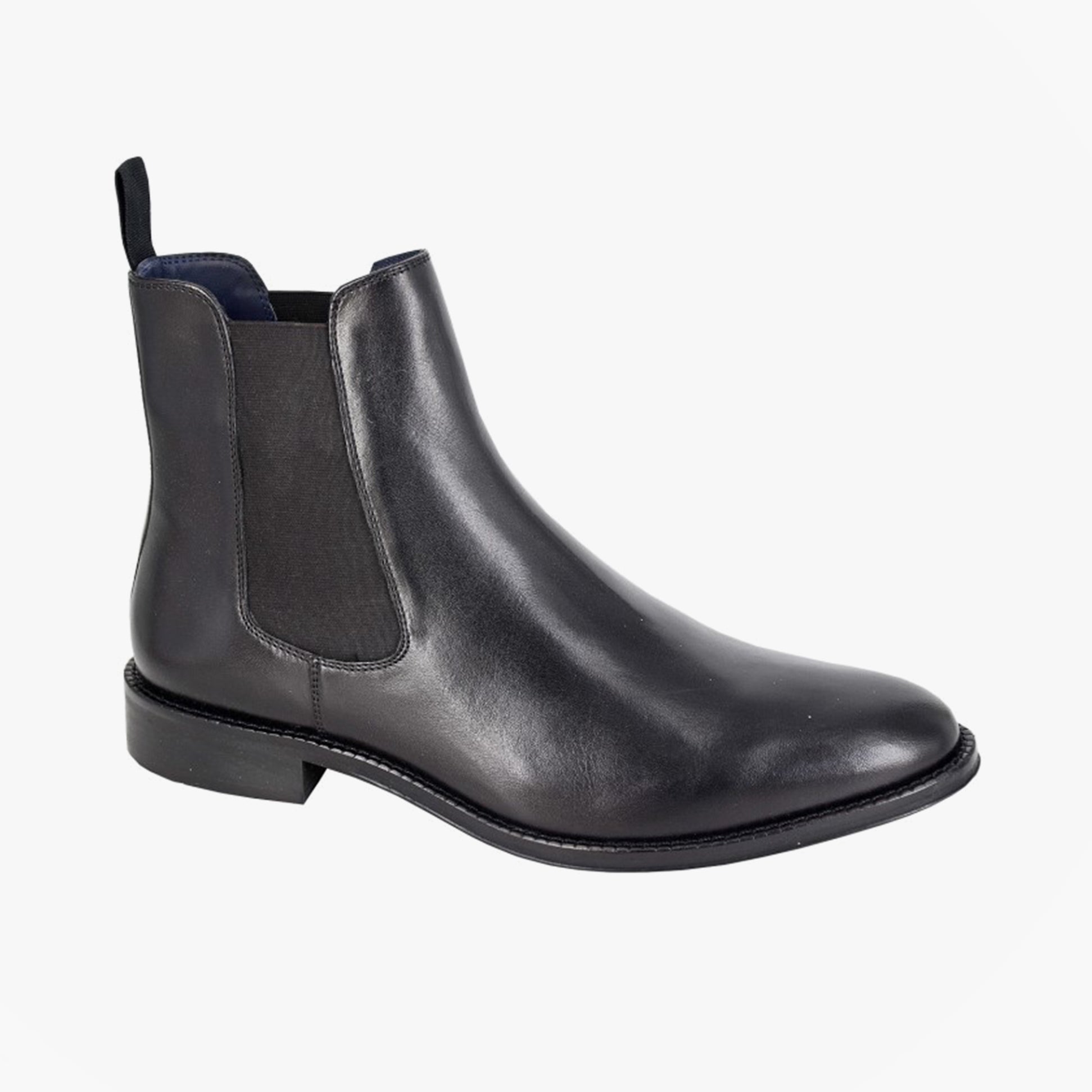 Roamers M684A Mens Boots Black side view showing leather upper and elasticated side panel