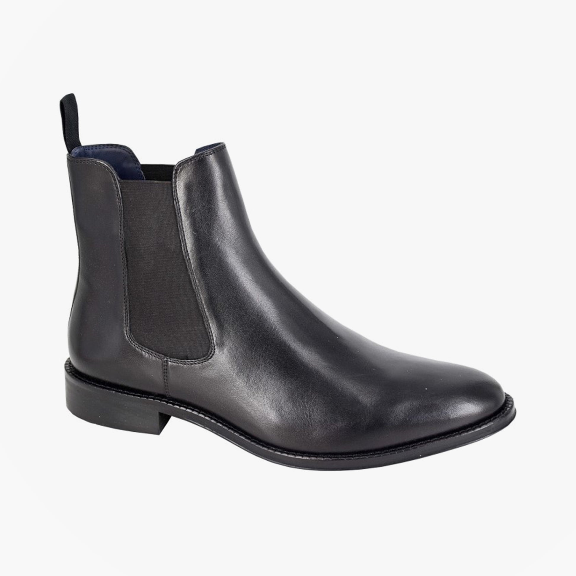 Roamers M684A Mens Boots Black side view showing leather upper and elasticated side panel