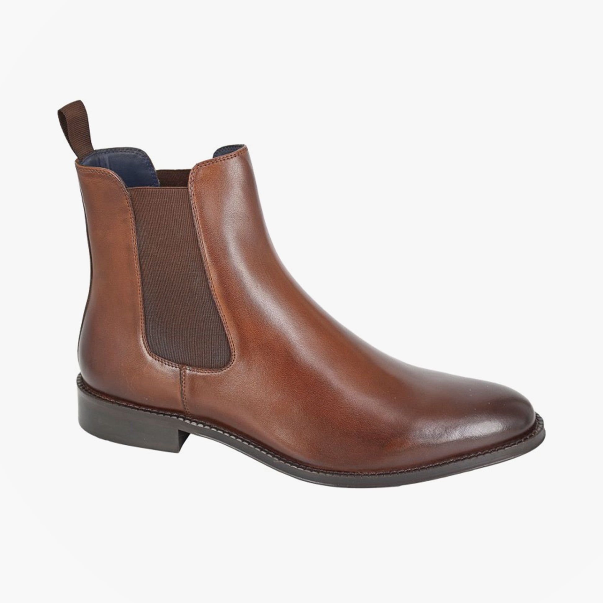 Roamers M684BT Mens Boots Dark Brown side view showing leather upper and elasticated side panel.