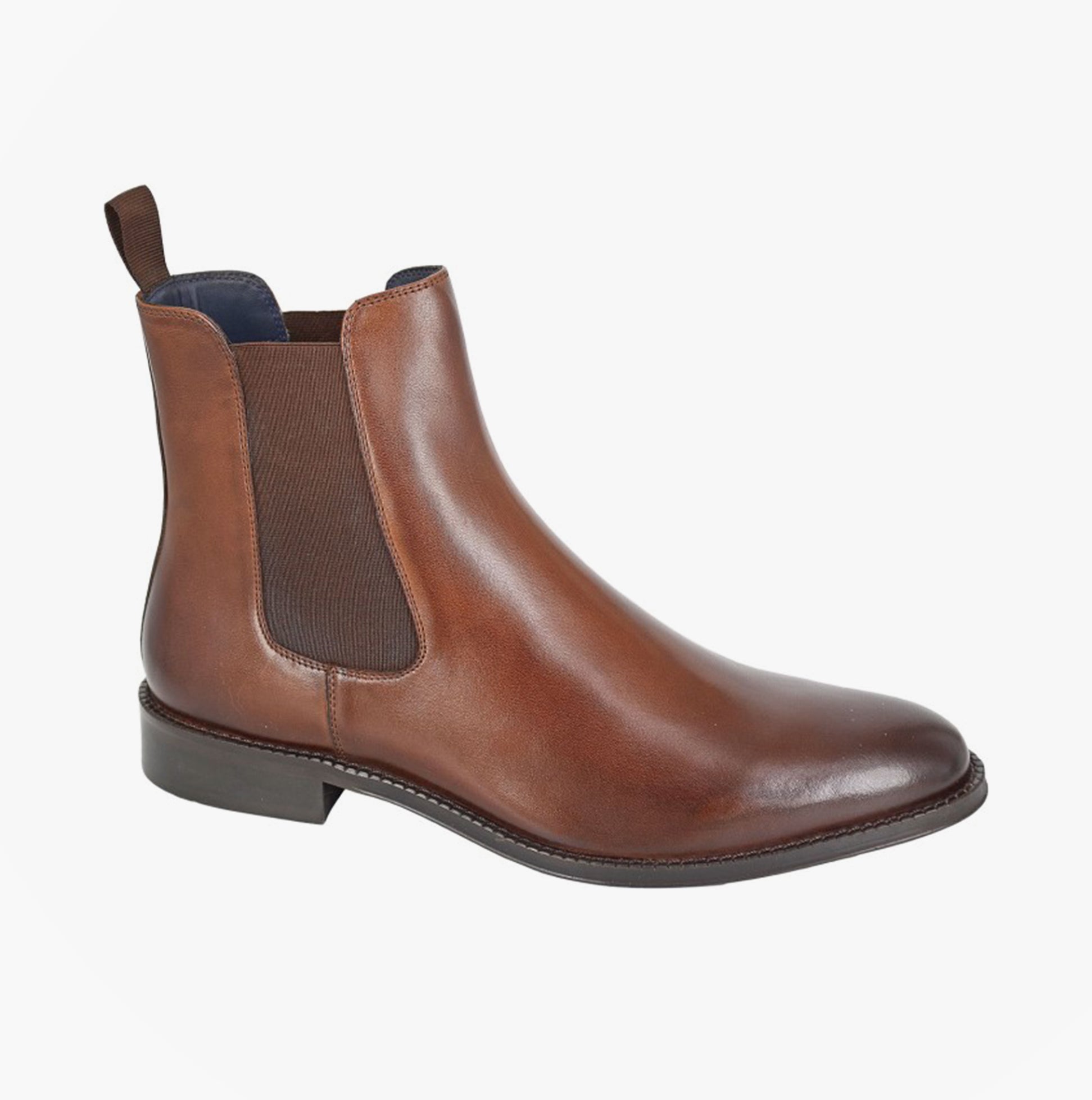 Roamers M684BT Mens Boots Dark Brown side view showing leather upper and elasticated side panel.