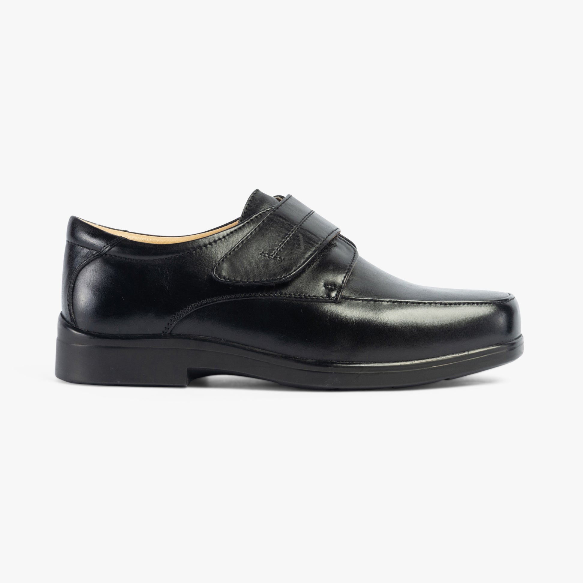 Roamers ROBBIN Mens Leather Touch Fasten Shoes Black