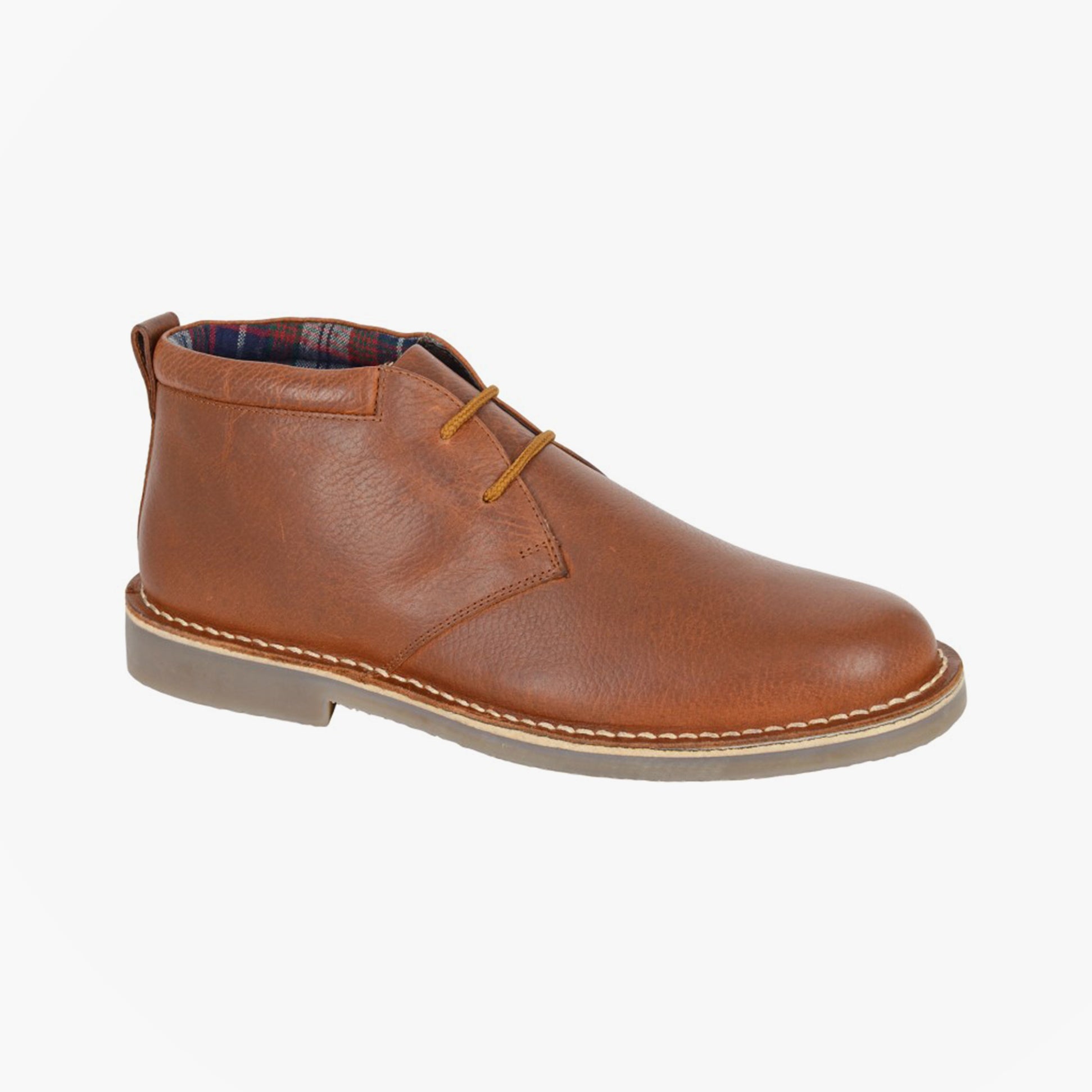 Roamers M755B Mens Boots Brown side view showing leather upper, lace-up closure, and block heel.