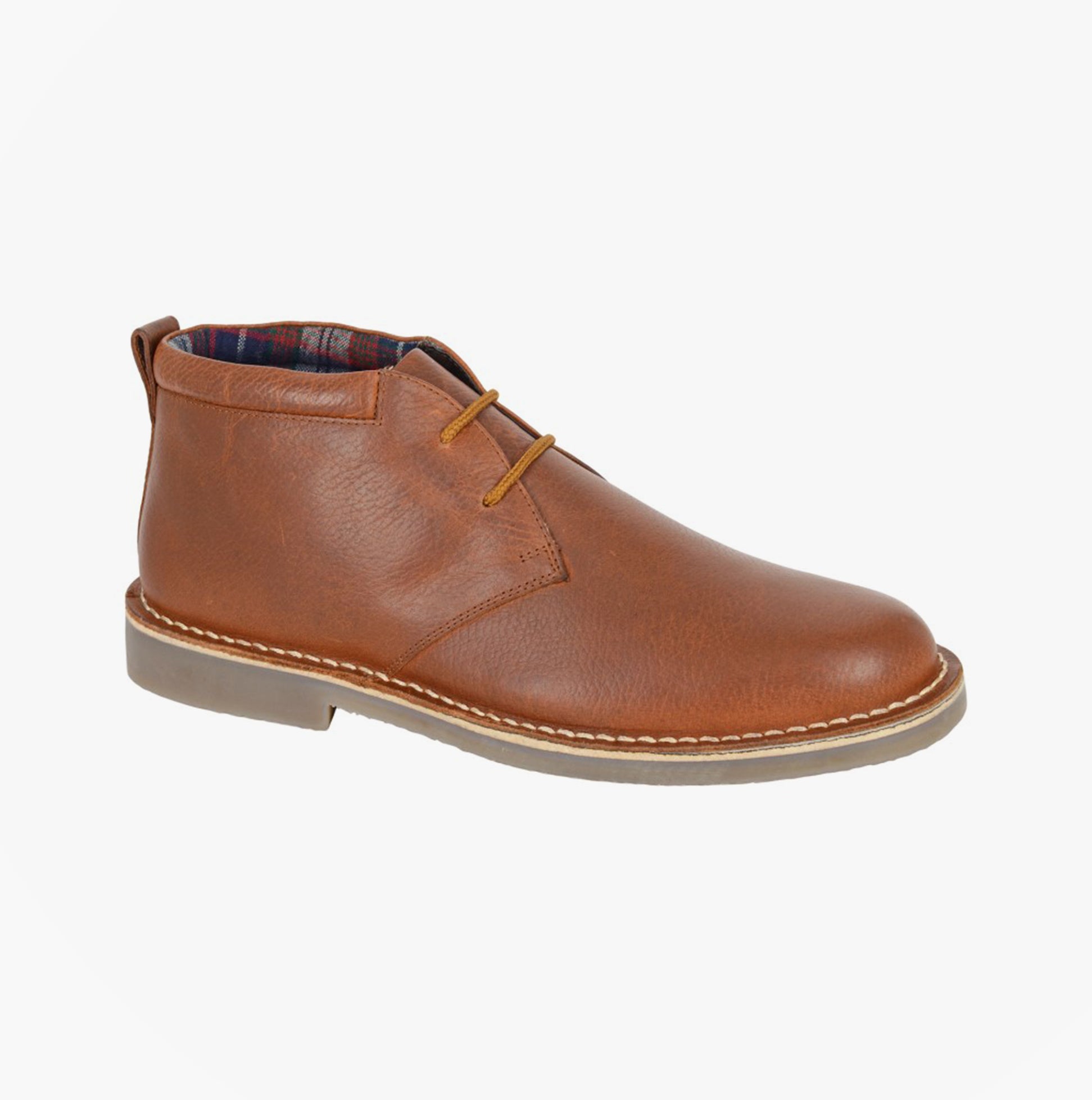 Roamers M755B Mens Boots Brown side view showing leather upper, lace-up closure, and block heel.