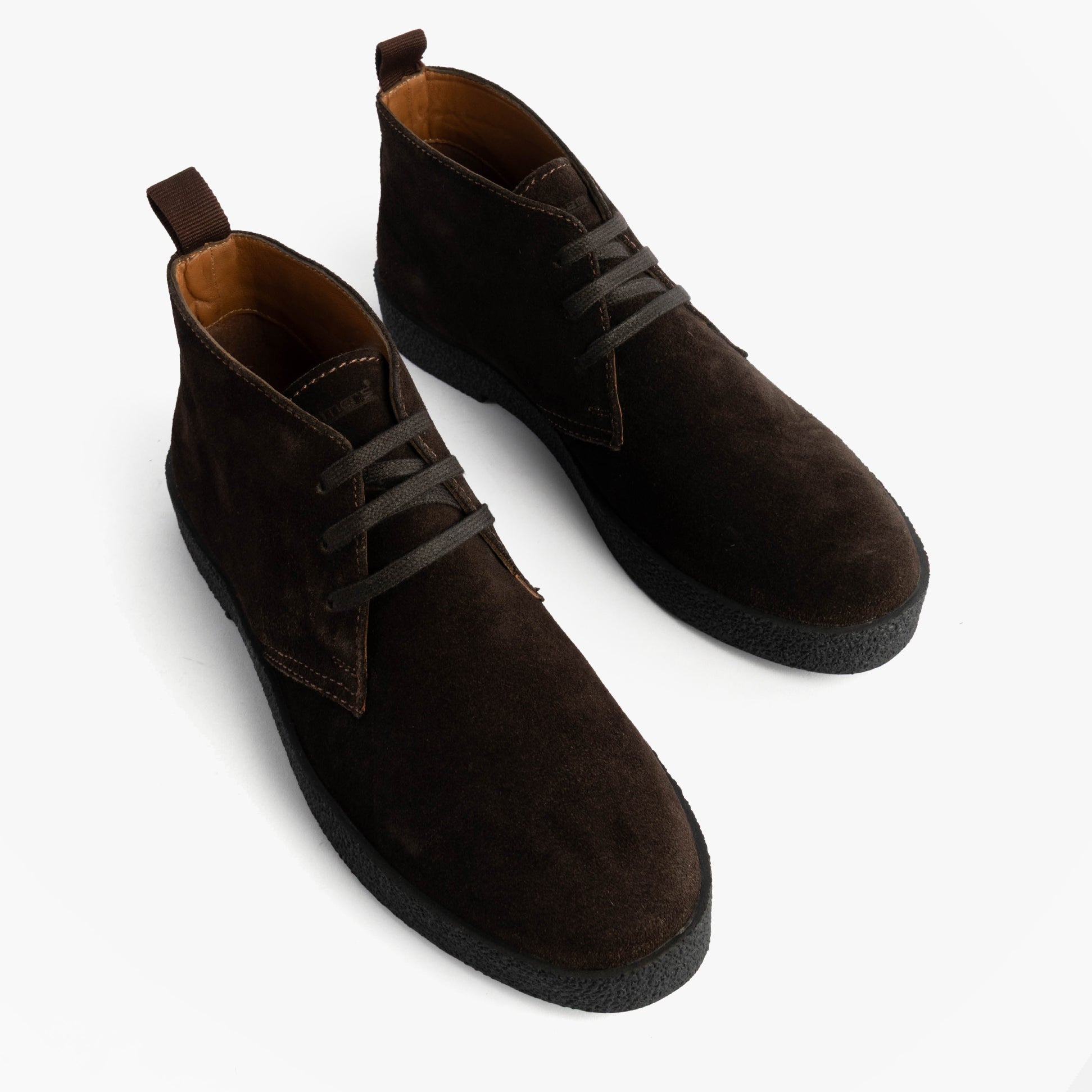 Roamers REVOLVER Mens Boots Chocolate Brown top view showcasing suede leather and lace-up design.
