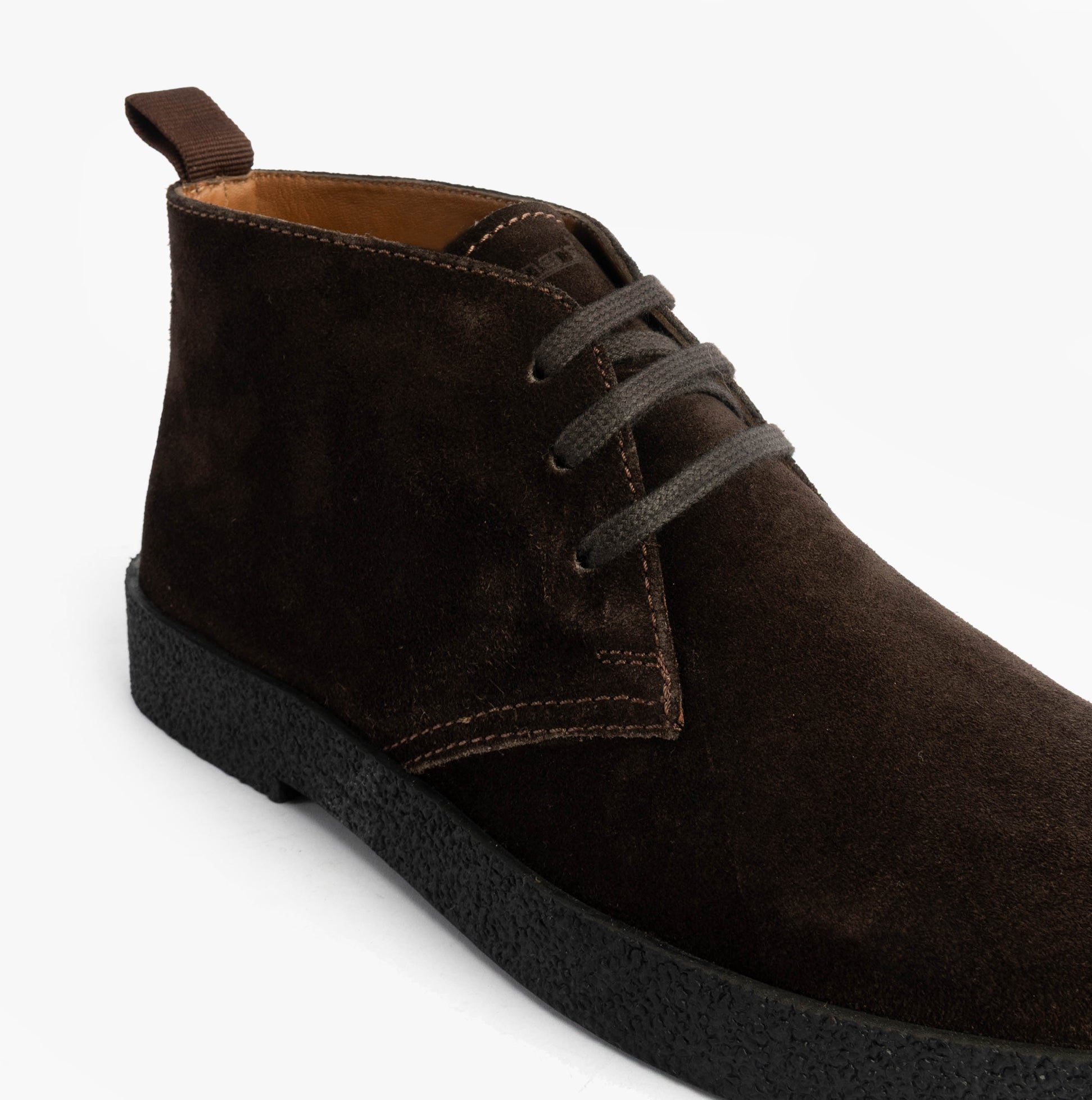 Roamers REVOLVER Mens Boots Chocolate Brown side view showcasing suede leather upper and lace-up fastening.