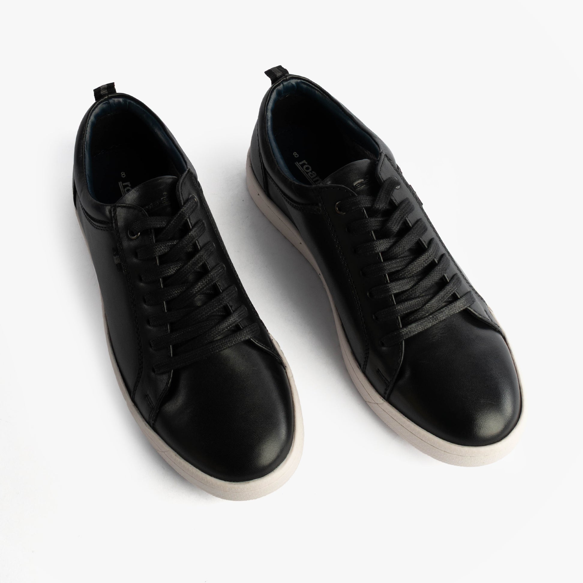 Roamers M799A Mens Trainers Black top view showing lace-up design and round toe shape.