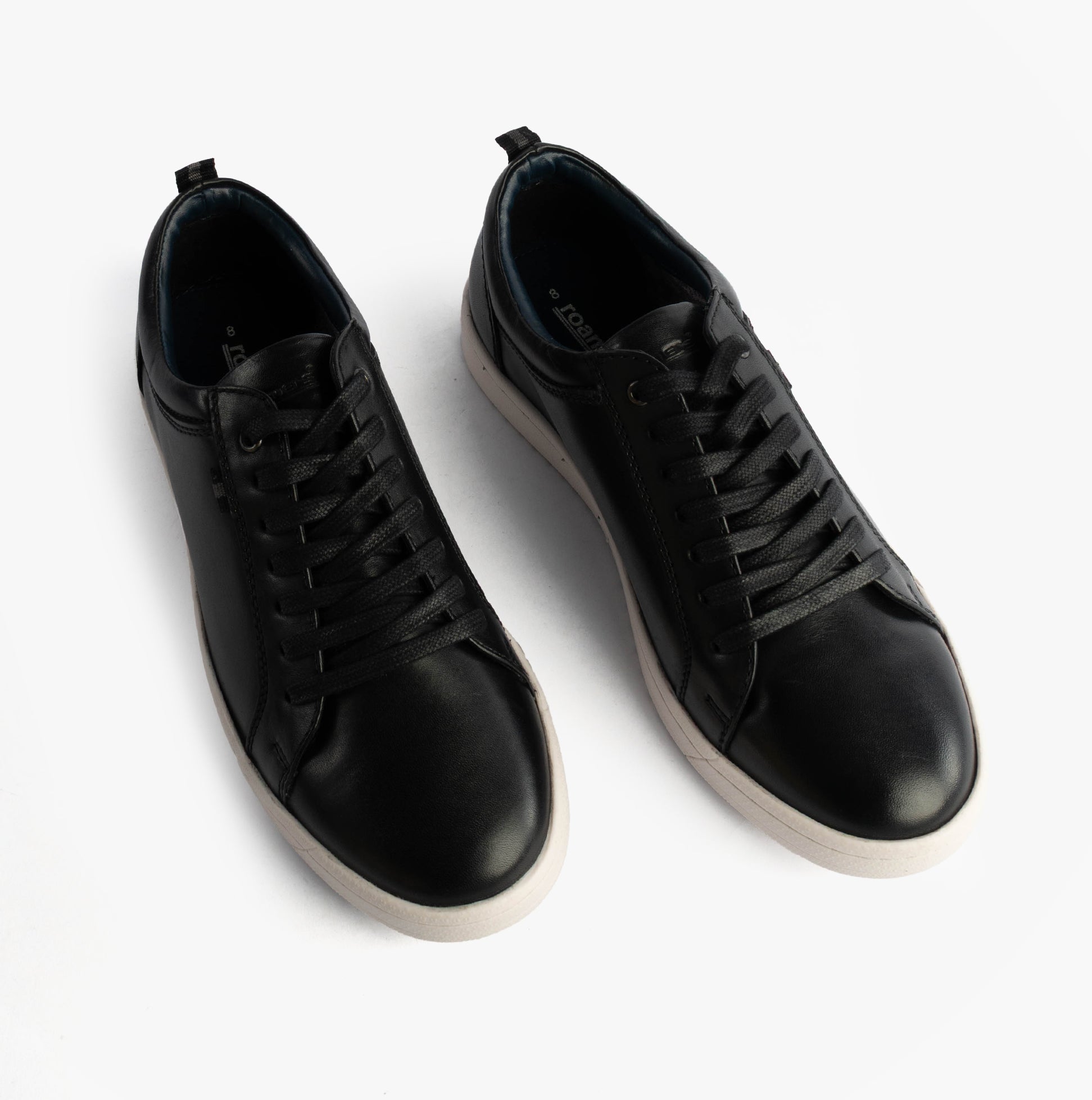 Roamers M799A Mens Trainers Black top view showing lace-up design and round toe shape.