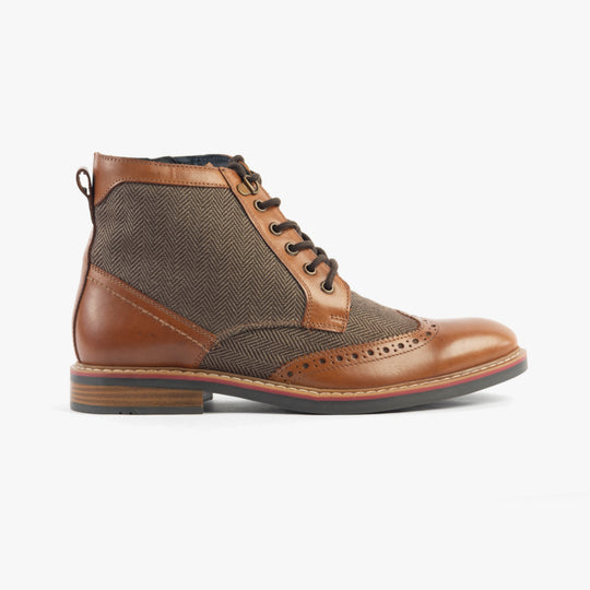 Roamers M805BT Mens Leather Brogue Ankle Boots Tan/Brown Herringbone