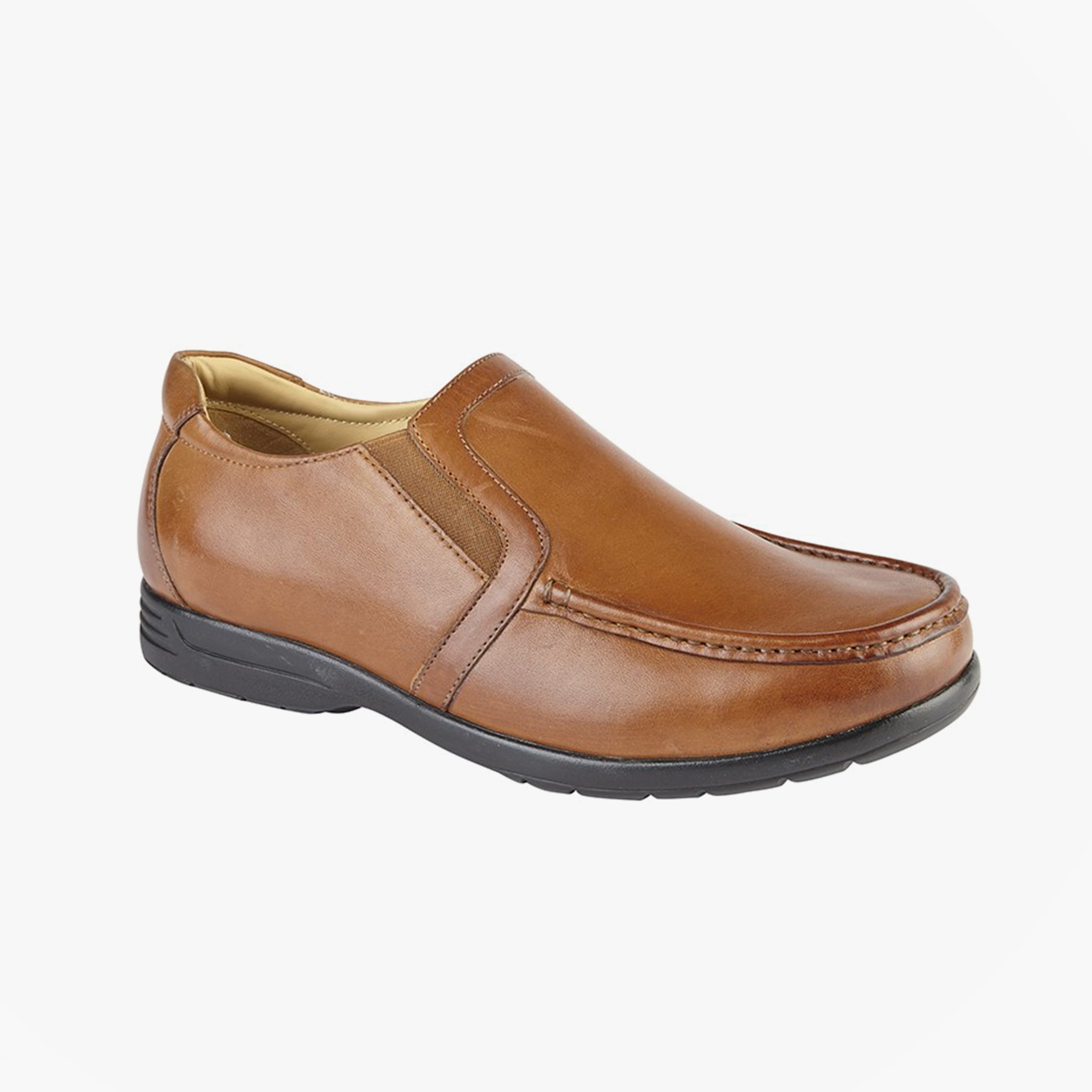 Roamers M984BT Mens Shoes Tan side view showing slip-on design and leather upper.