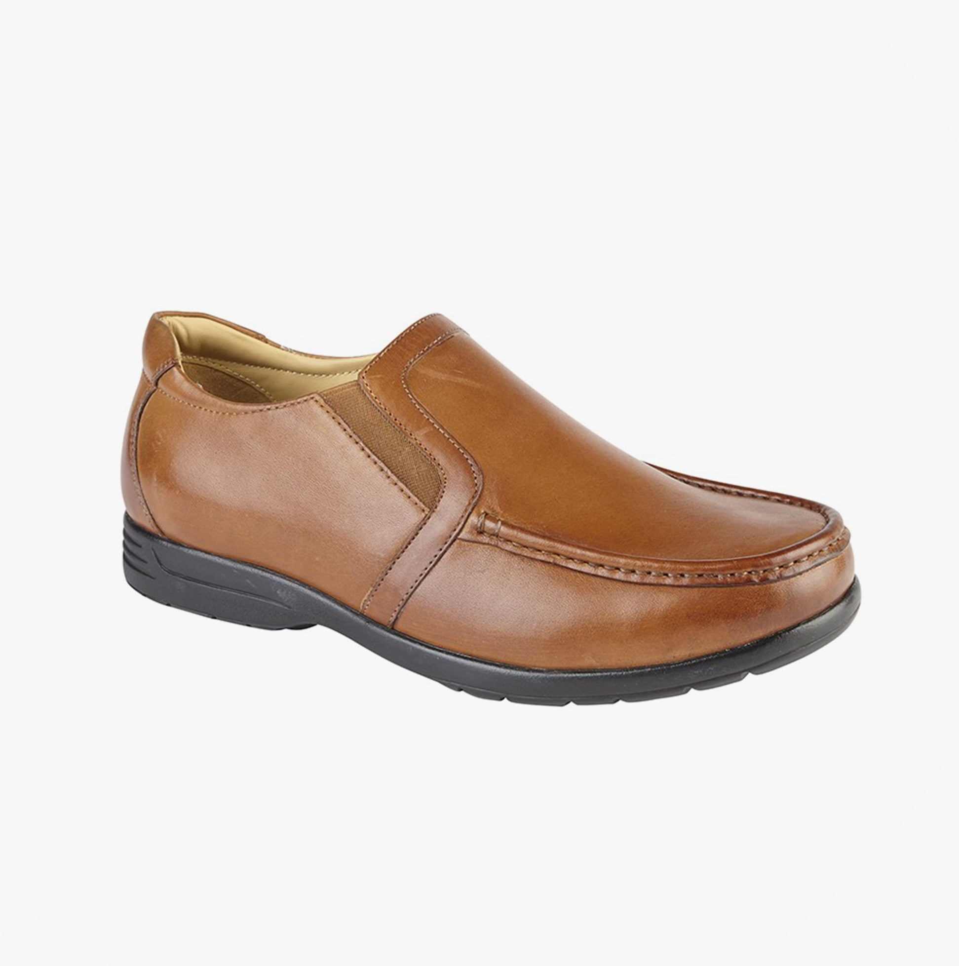 Roamers M984BT Mens Shoes Tan side view showing slip-on design and leather upper.