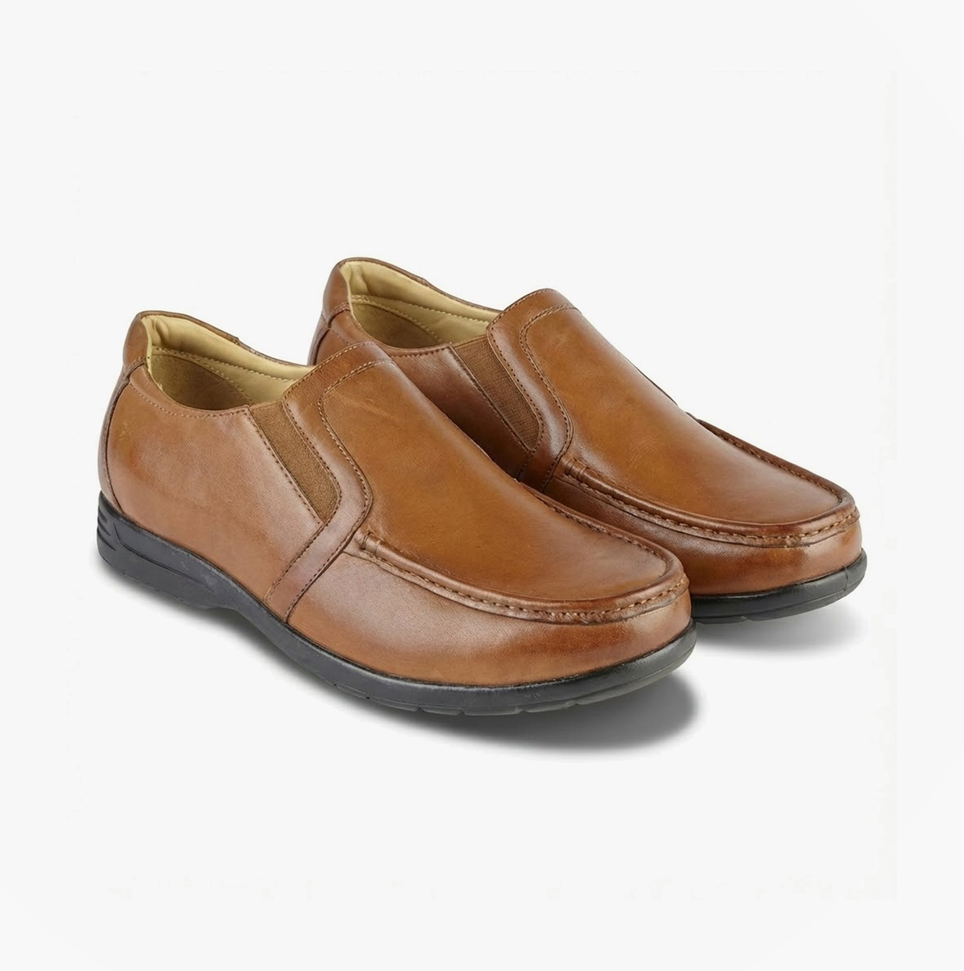 Roamers M984BT Mens Shoes Tan side view showing smooth leather finish and slip-on design.