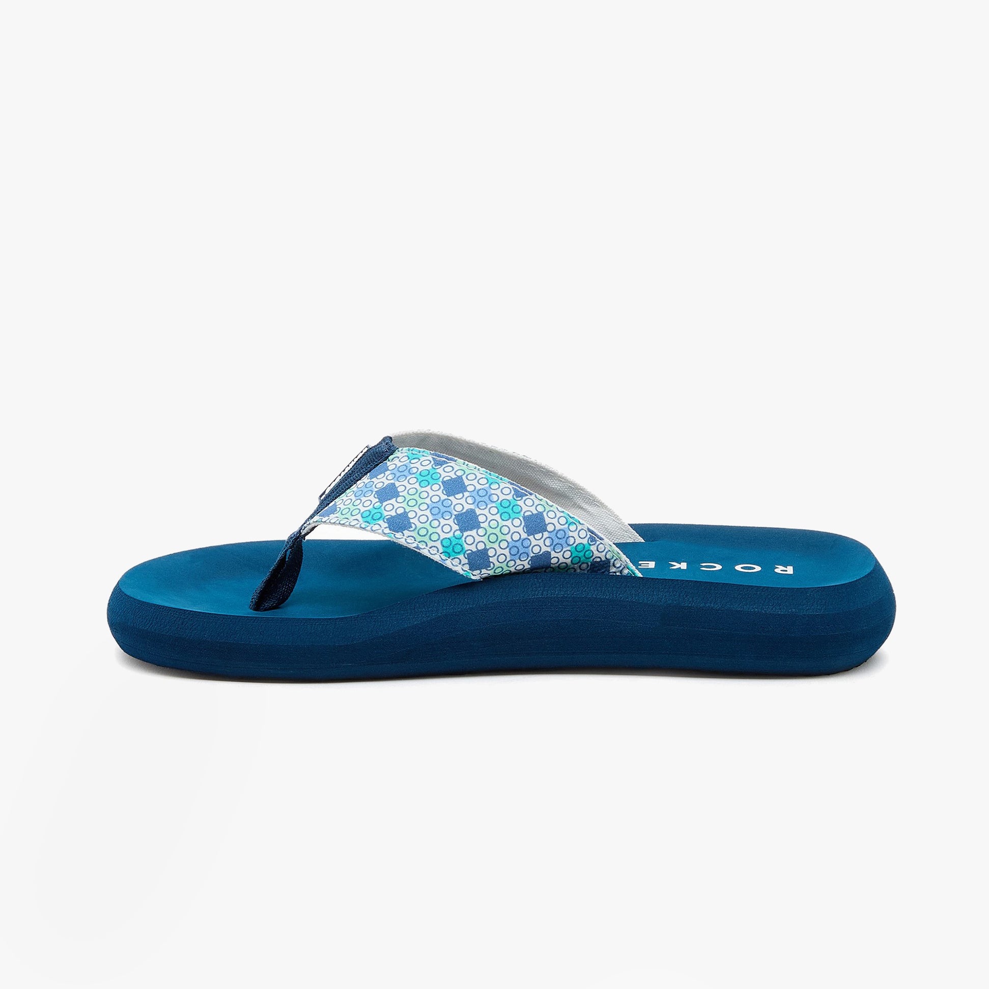 Rocket Dog SPOTLIGHT KNOX Womens Sandals White/Multi side view showcasing colorful textile upper and EVA sole.