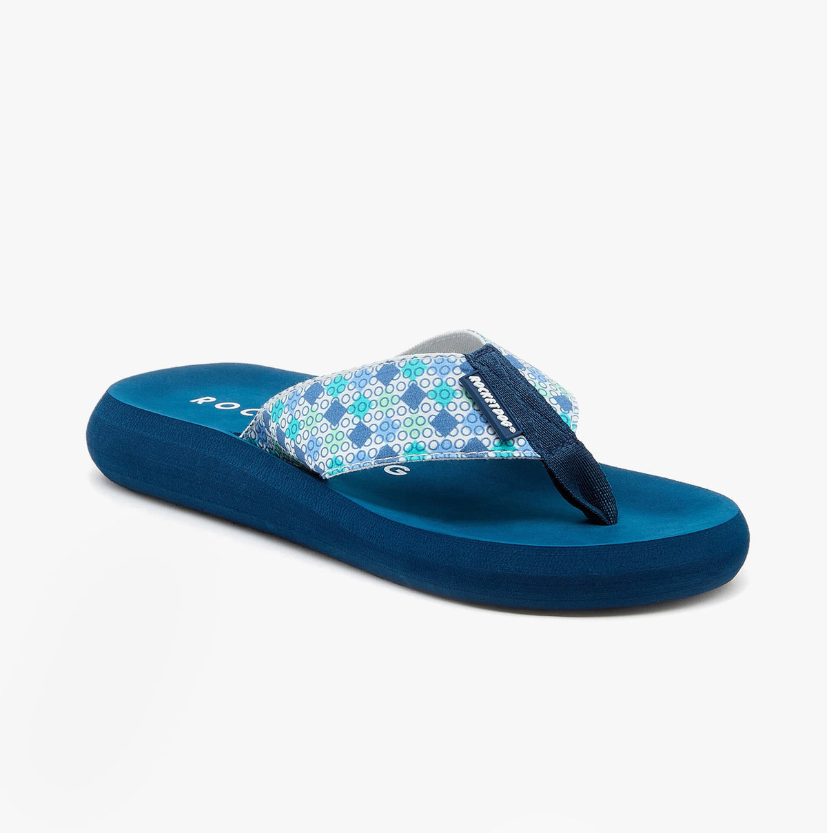 Rocket Dog SPOTLIGHT KNOX Womens Sandals White/Multi side view showcasing lightweight slip-on design and patterned upper.
