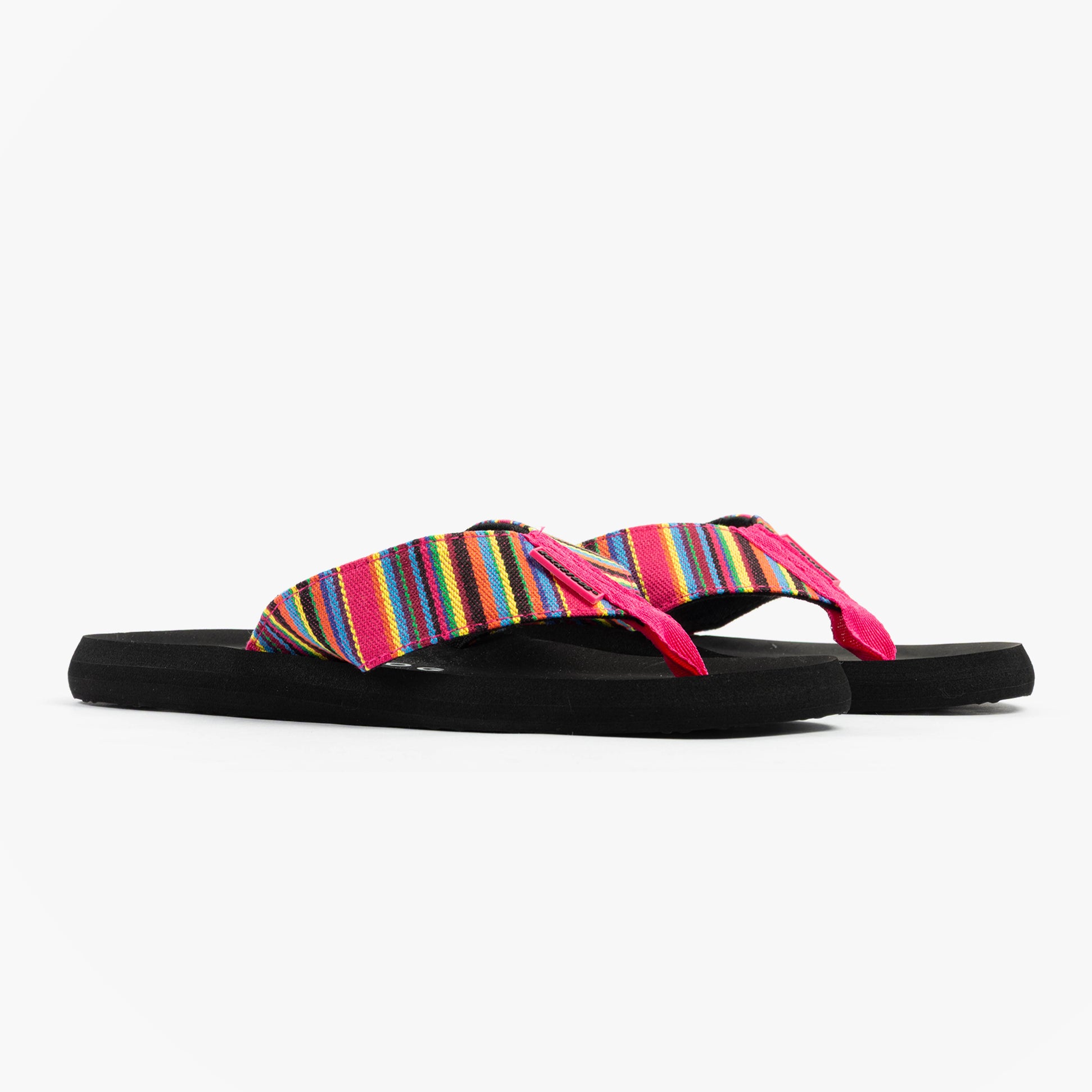 Rocket Dog ADIOS Womens Flip Flops Multi side view showcasing vibrant striped pattern and lightweight design.
