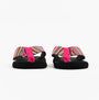 Rocket Dog ADIOS Womens Flip Flops Multi front view featuring vibrant striped design with pink detailing and black sole.