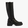 Rocket Dog BECCA Womens Boots Black side view showcasing tall faux leather design and platform sole.