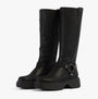 Rocket Dog BECCA Womens Boots Black side view showcasing faux leather, mid-calf height, and platform sole.