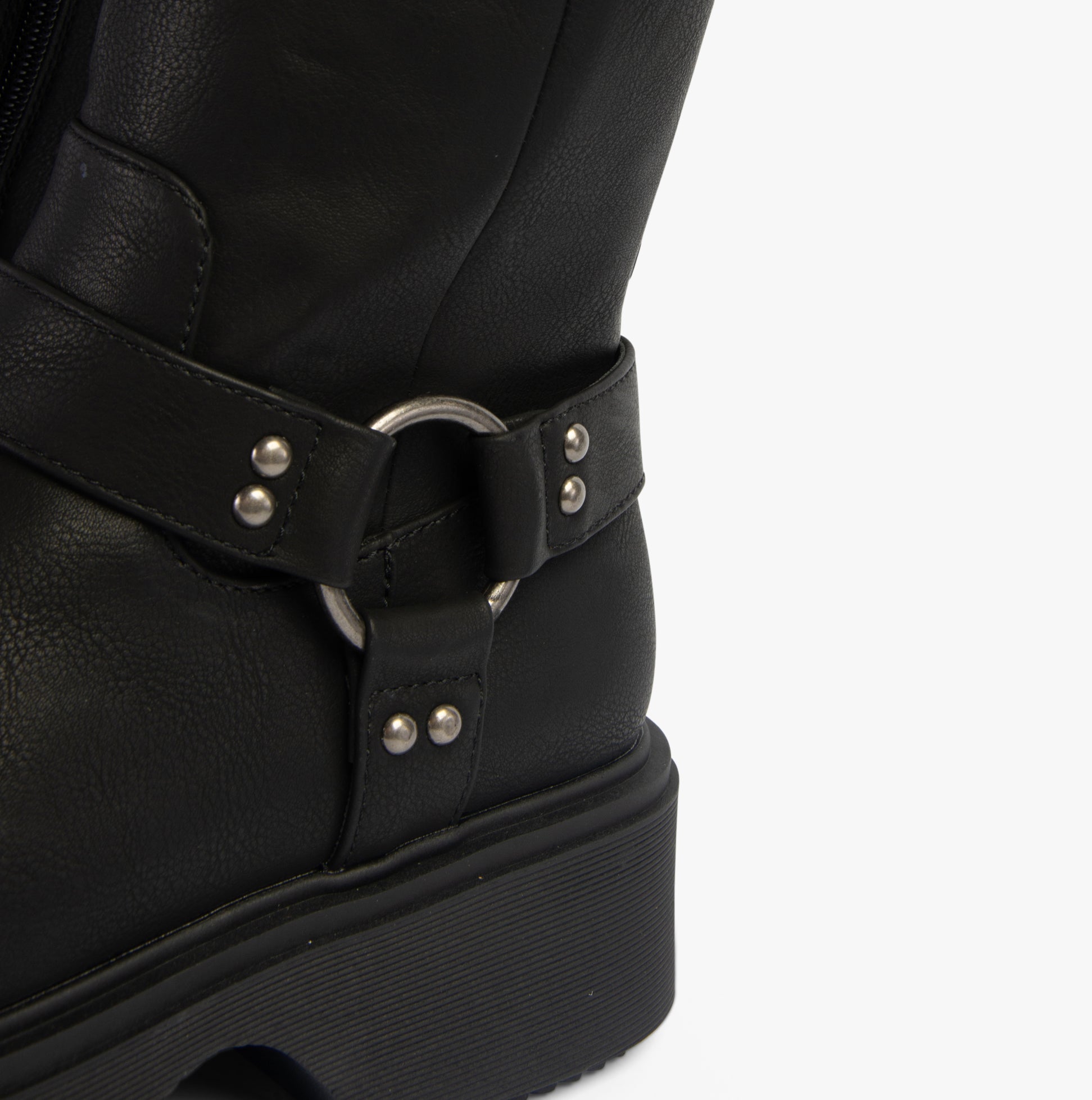 Rocket Dog BECCA Womens Boots Black detail view showing faux leather upper and metal buckle accents.