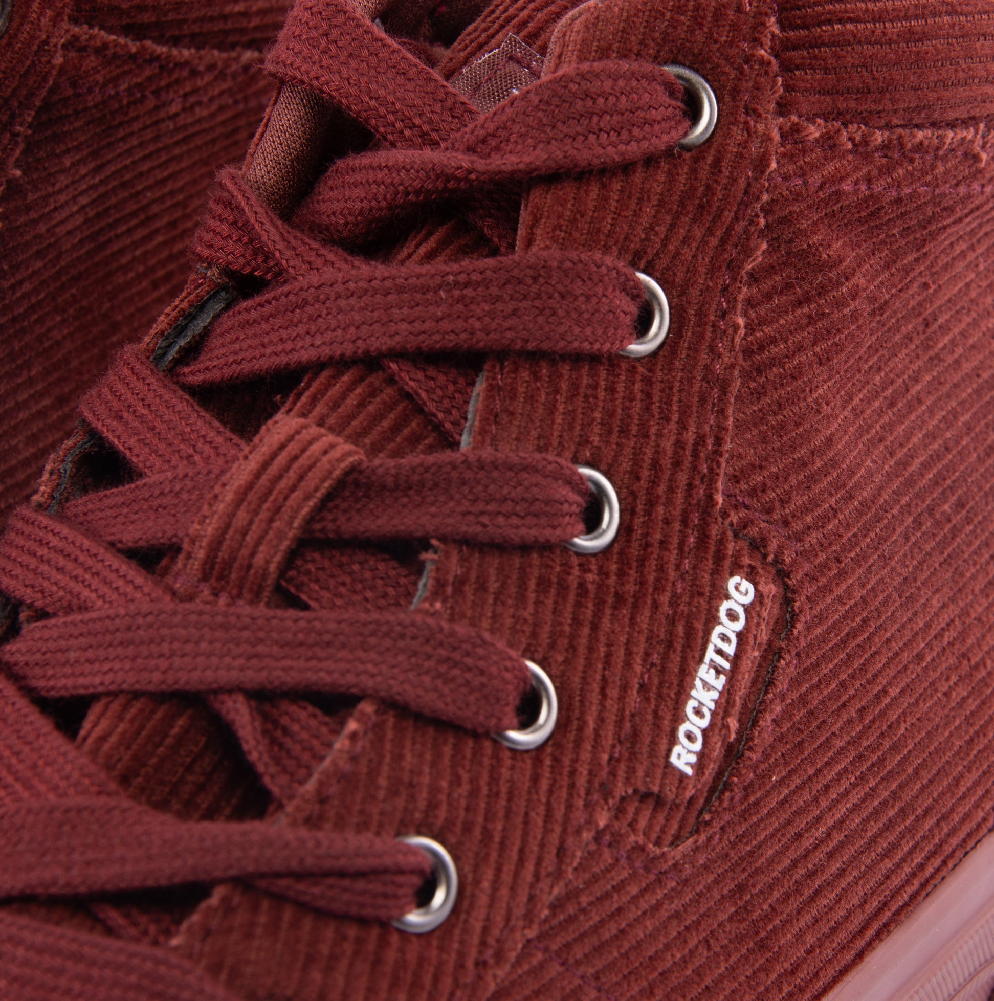 Rocket Dog CHEERY HI Womens Trainers Rust detail view showcasing laces and textured material