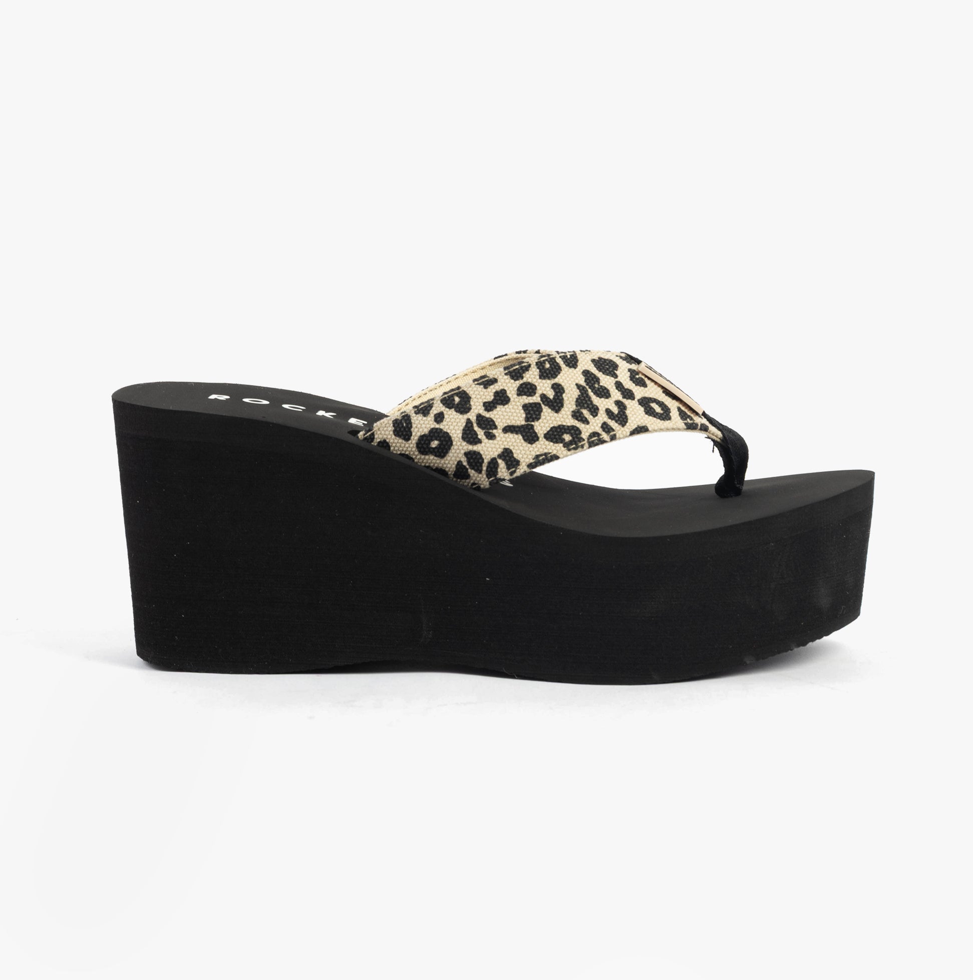 Rocket Dog CRUSH LEON LEOPARD Womens Sandals Natural side view showcasing leopard print upper and platform heel.