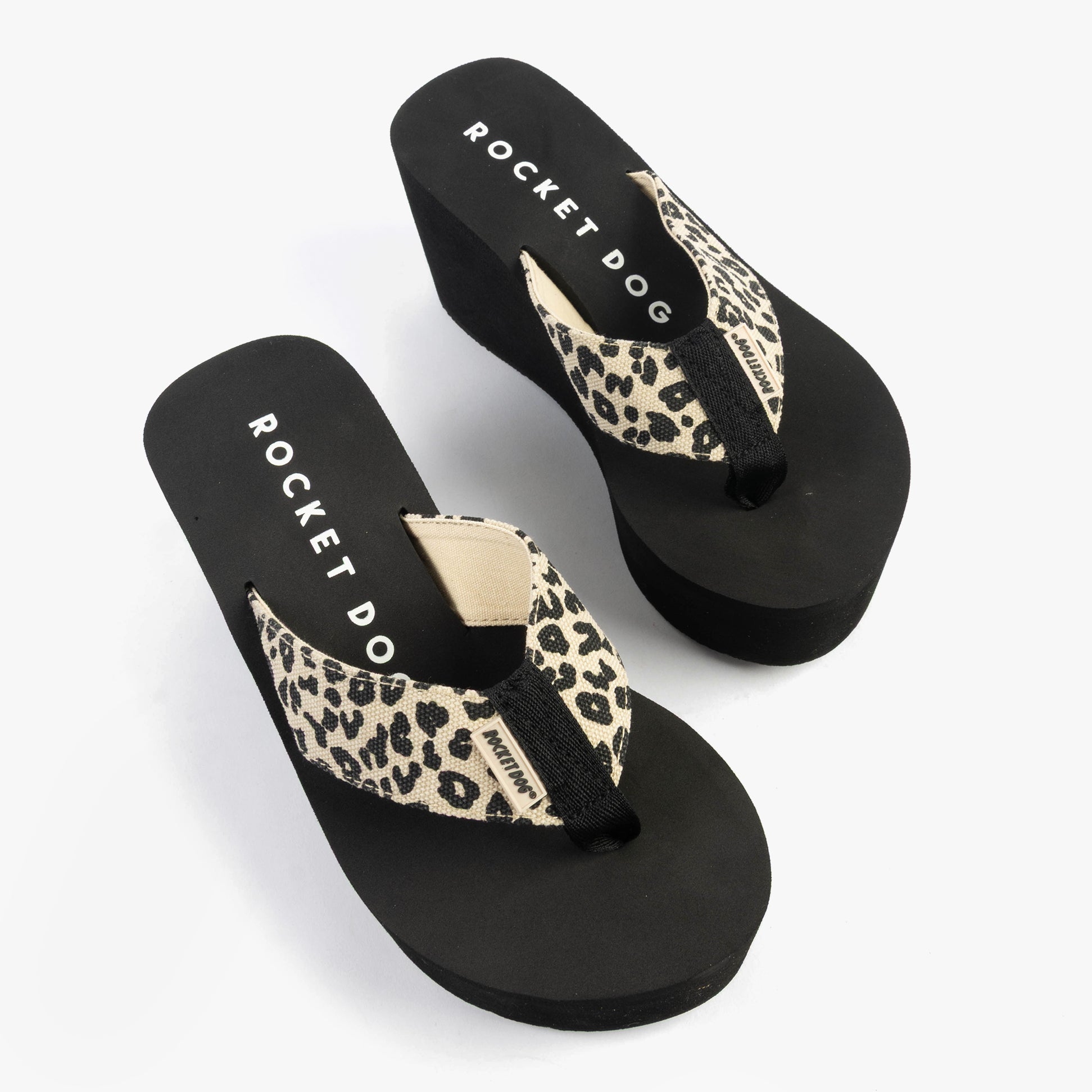 Rocket Dog CRUSH LEON LEOPARD Womens Sandals Natural top view showcasing platform heel and leopard print straps