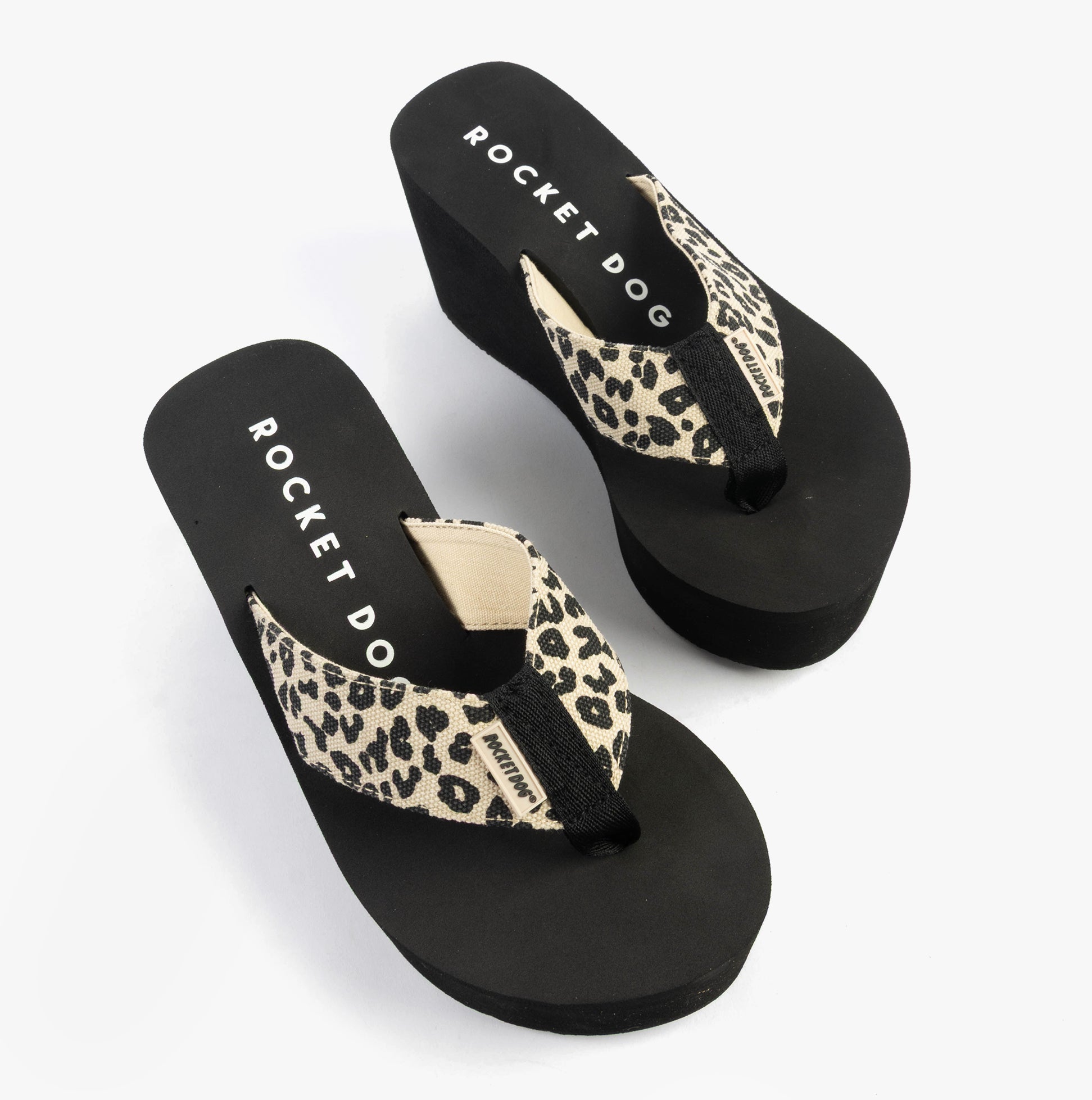 Rocket Dog CRUSH LEON LEOPARD Womens Sandals Natural top view showcasing platform heel and leopard print straps