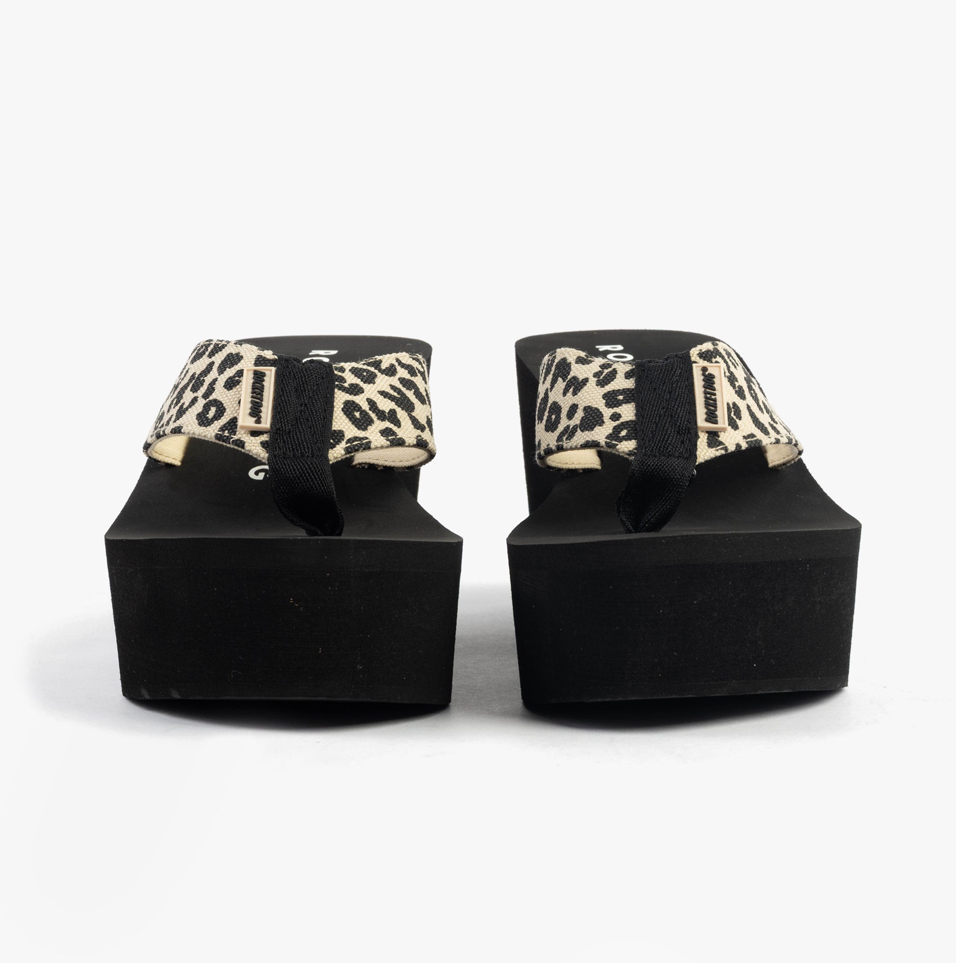 Rocket Dog CRUSH LEON LEOPARD Womens Sandals Natural front view showing platform design and leopard print strap.