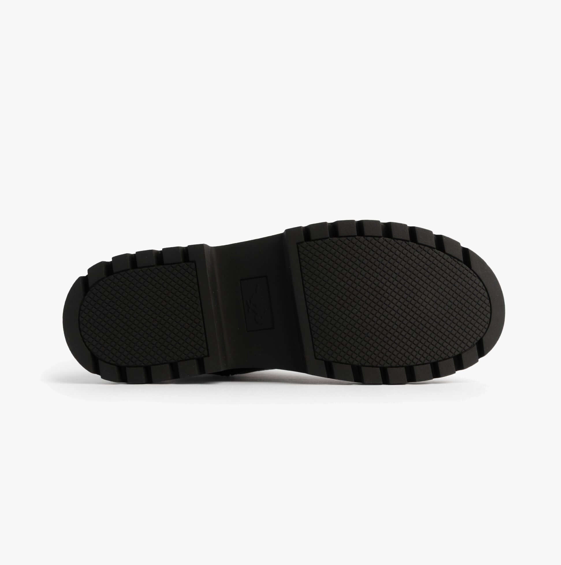 Rocket Dog DANIE Womens Lace Up Boots Black sole view showcasing rubber TPR material and tread design.