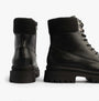 Rocket Dog DANIE Womens Lace Up Boots Black rear and side view showcasing faux leather finish and ankle height design.