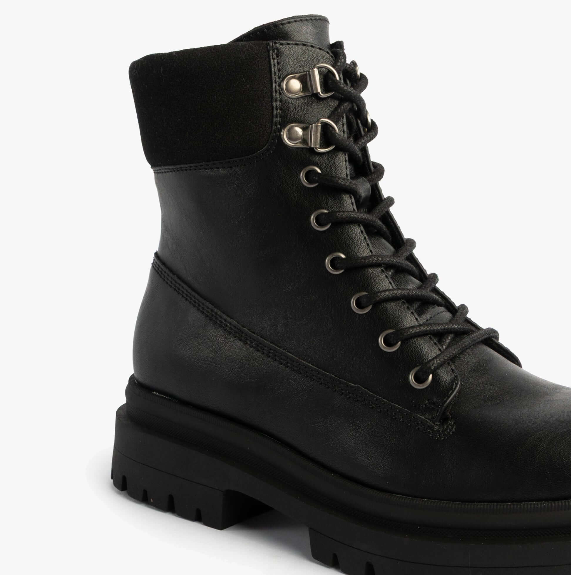 Rocket Dog DANIE Womens Lace Up Boots Black side view showing faux leather upper and lace-up closure.