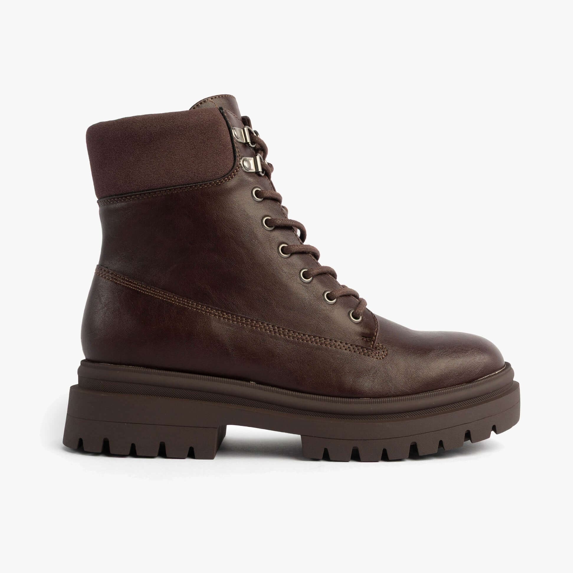Rocket Dog DANIE Womens Lace Up Boots Dark Brown side view showcasing combat style and rubber sole.