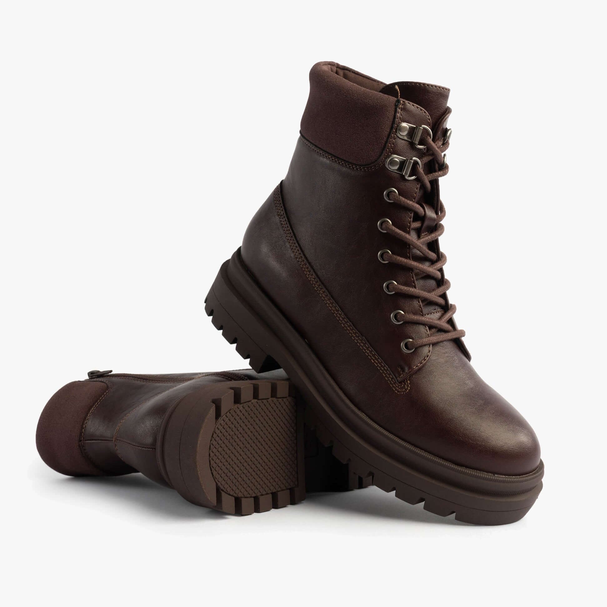 Rocket Dog DANIE Womens Lace Up Boots Dark Brown, side view with laces and rubber sole detail, comfortable combat style.