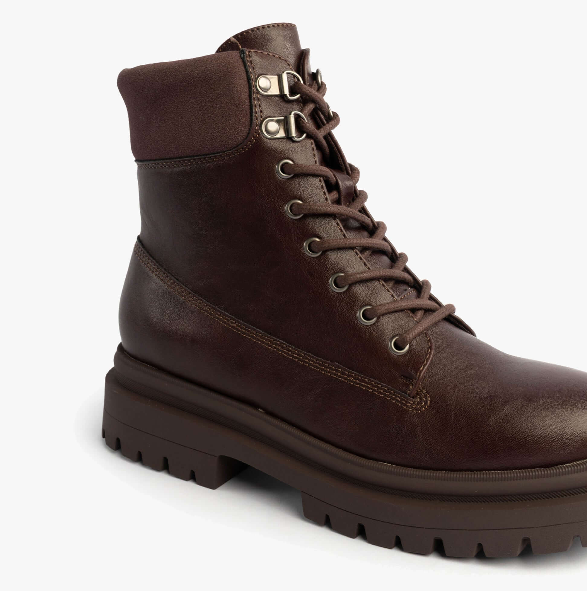 Rocket Dog DANIE Womens Lace Up Boots Dark Brown side view showcasing combat style with faux leather and rubber sole.