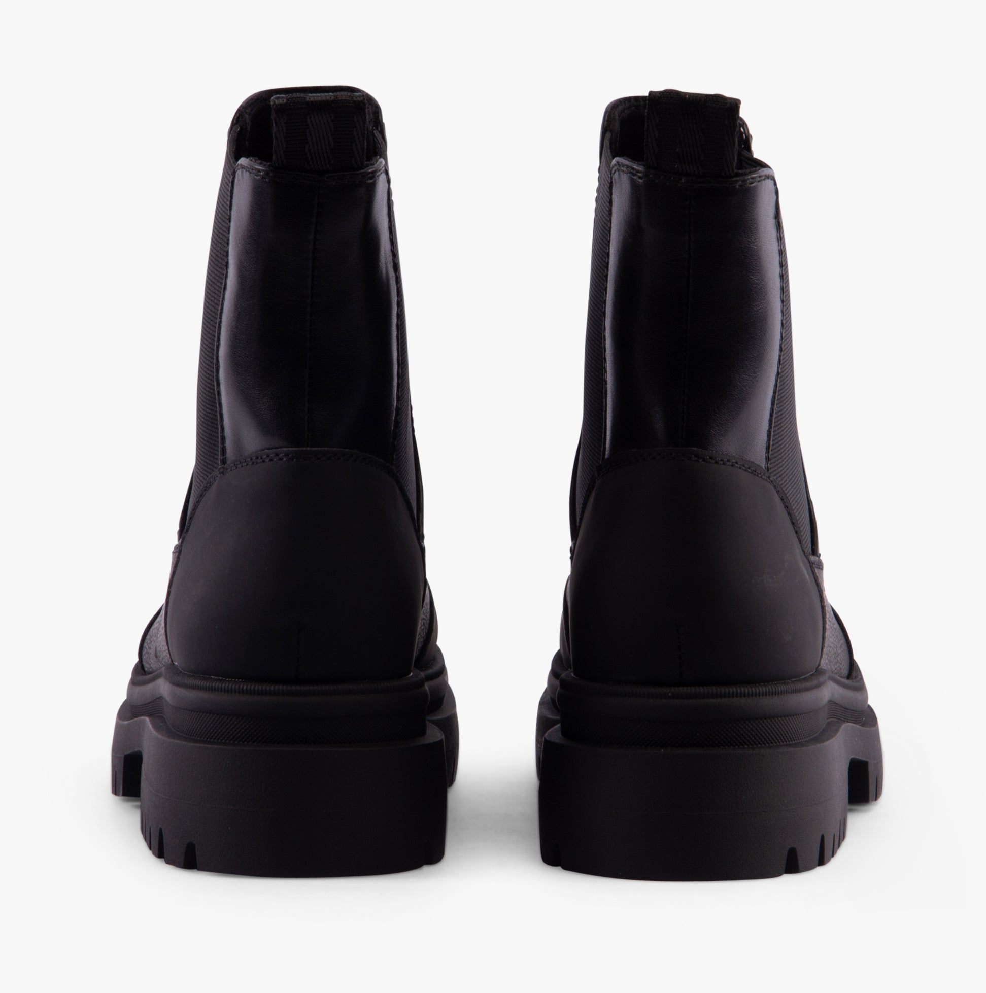 Rocket Dog DELTA Womens Boots Black/Black rear view showcasing faux leather and block heel design.