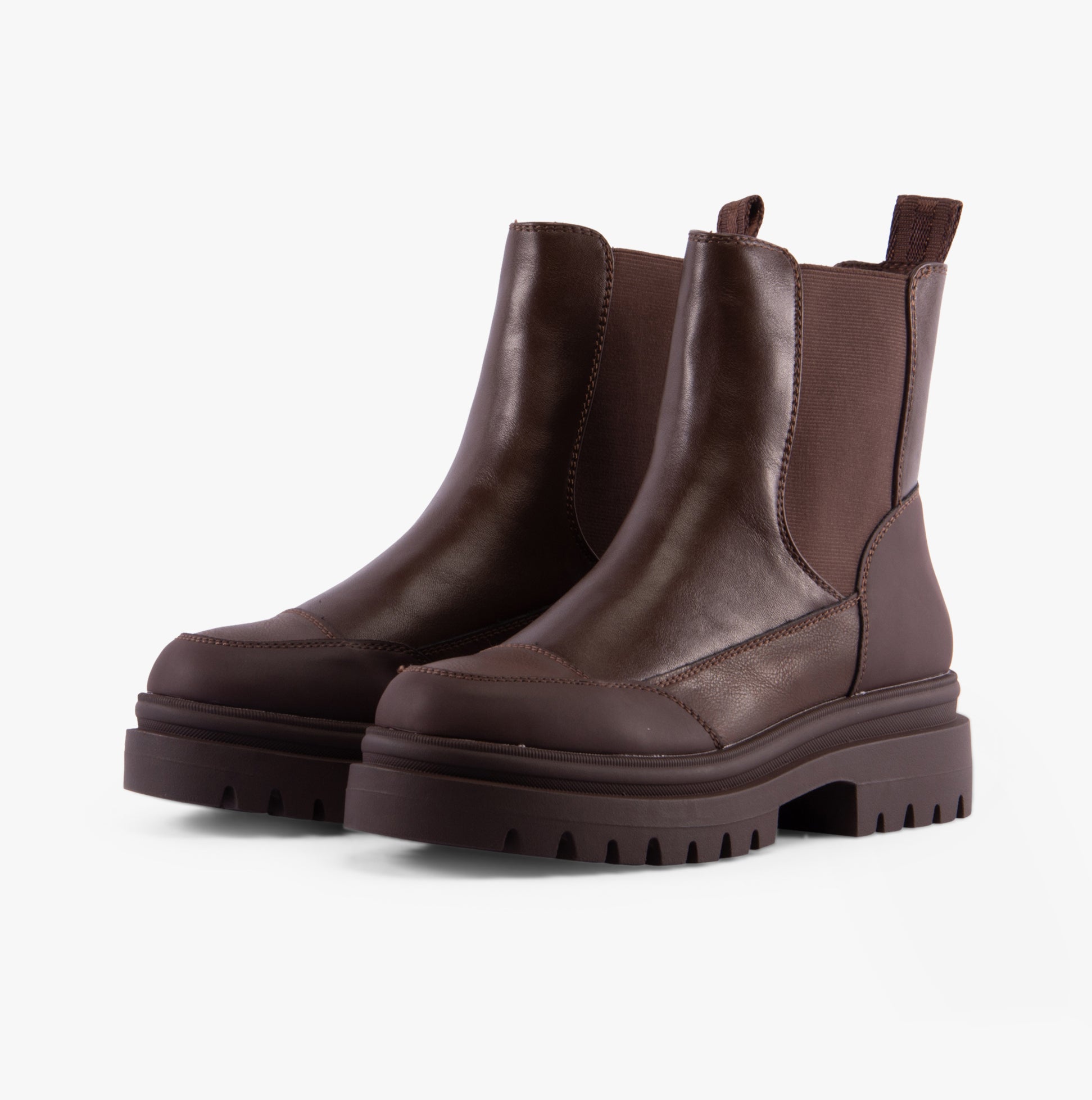 Rocket Dog DELTA Womens Boots Brown/Brown side view showcasing ankle height and block heel design.