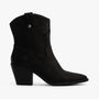 Rocket Dog FEATHER Womens Boots Black side view, faux leather ankle cowboy boots with block heel.