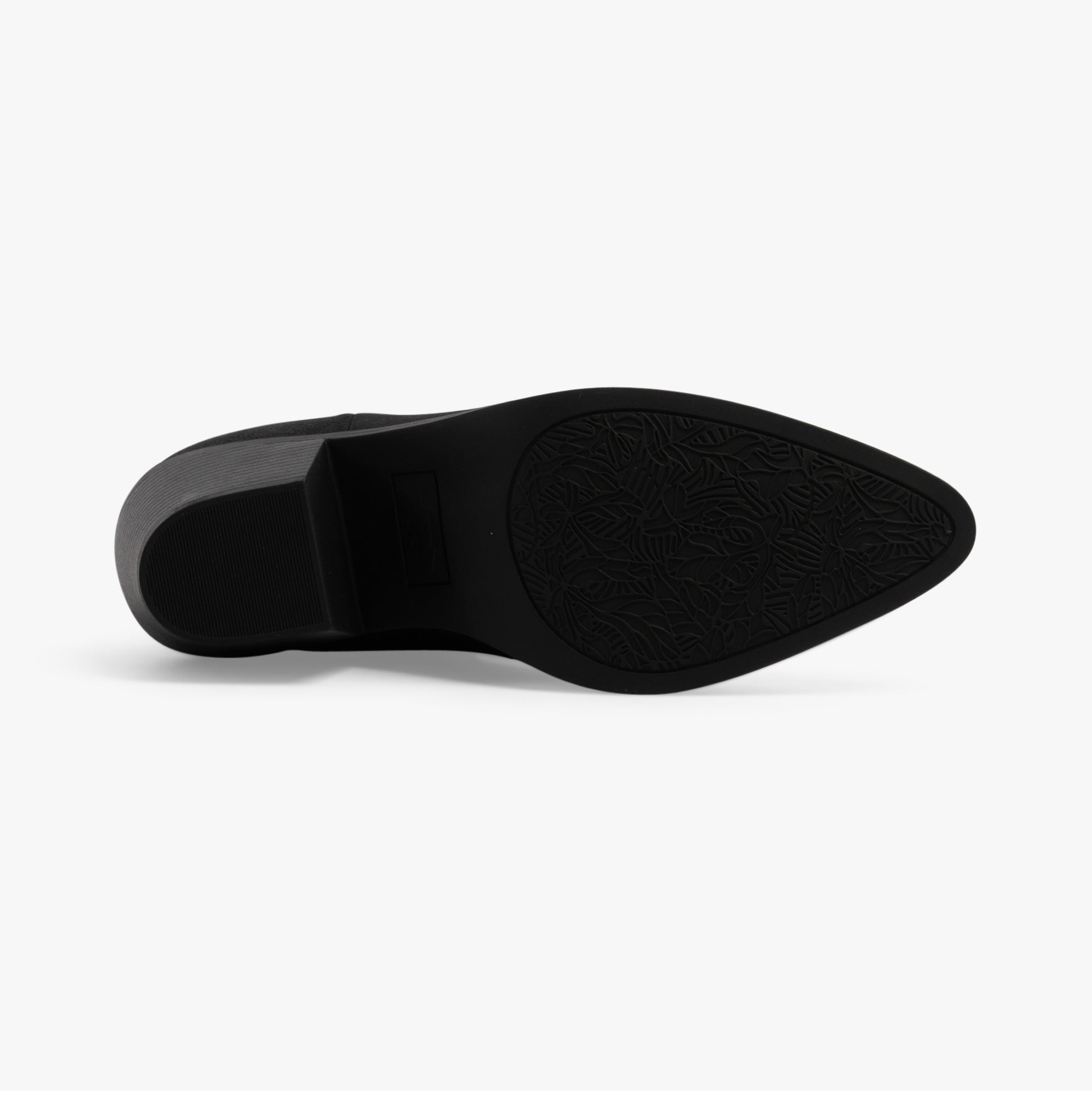 Rocket Dog FEATHER Womens Boots Black underside view with detailed sole pattern and block heel.