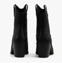 Rocket Dog FEATHER Womens Boots Black back view showing block heels and faux leather upper.