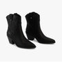 Rocket Dog FEATHER Womens Boots Black side view showcasing faux leather upper and block heel.