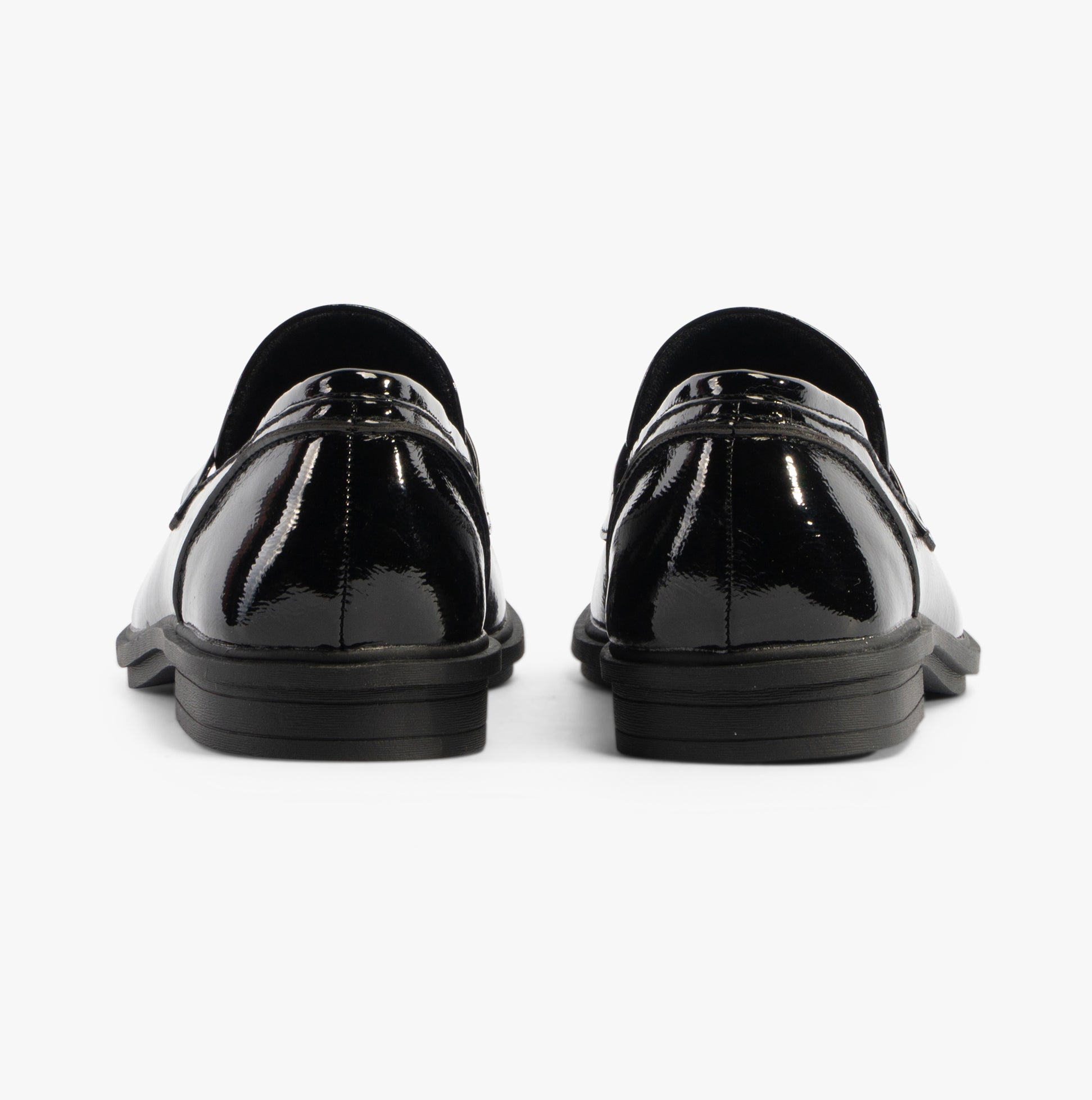 Rocket Dog GABBY Womens Shoes Black back view showing shiny leather finish and comfortable slip-on design.