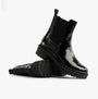 Rocket Dog IGGIE Womens Chelsea Boots Black Patent side view showcasing glossy faux leather and elasticated side panel.